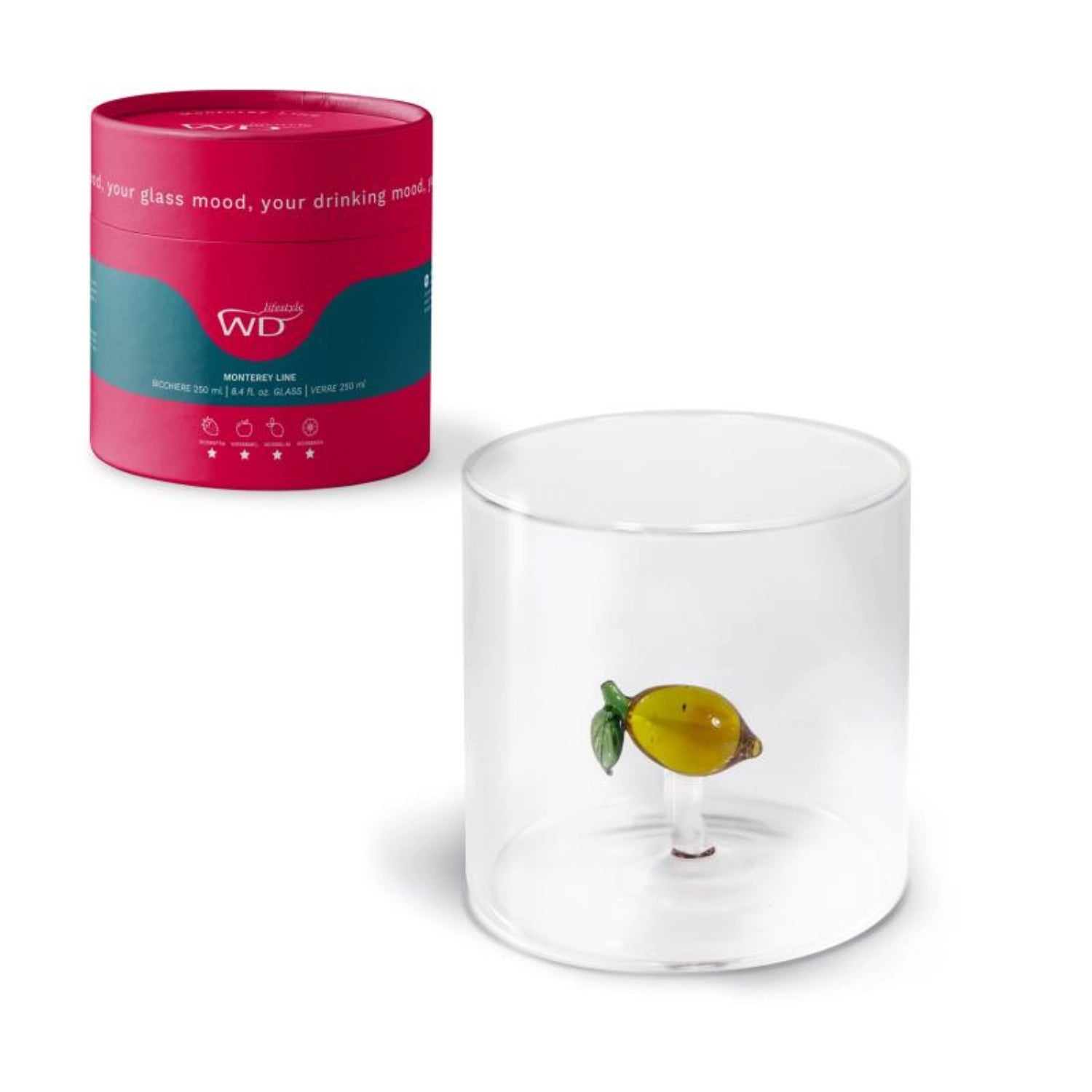 Borosilikatglas 250ml von Easy Life in frischem Limone, ideal für stilvolles Trinken und moderne Tischdekoration.