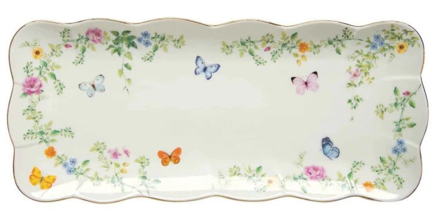 Assiette de service Dancing Butterflies 36x14,5cm en porcelaine