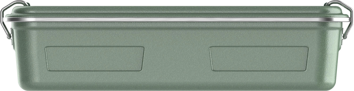 Stylische 2l Aufbewahrungsbox in Hammertone Grün von Stanley, perfekt für die Aufbewahrung von Trinkflaschen und anderen Alltagsgegenständen.