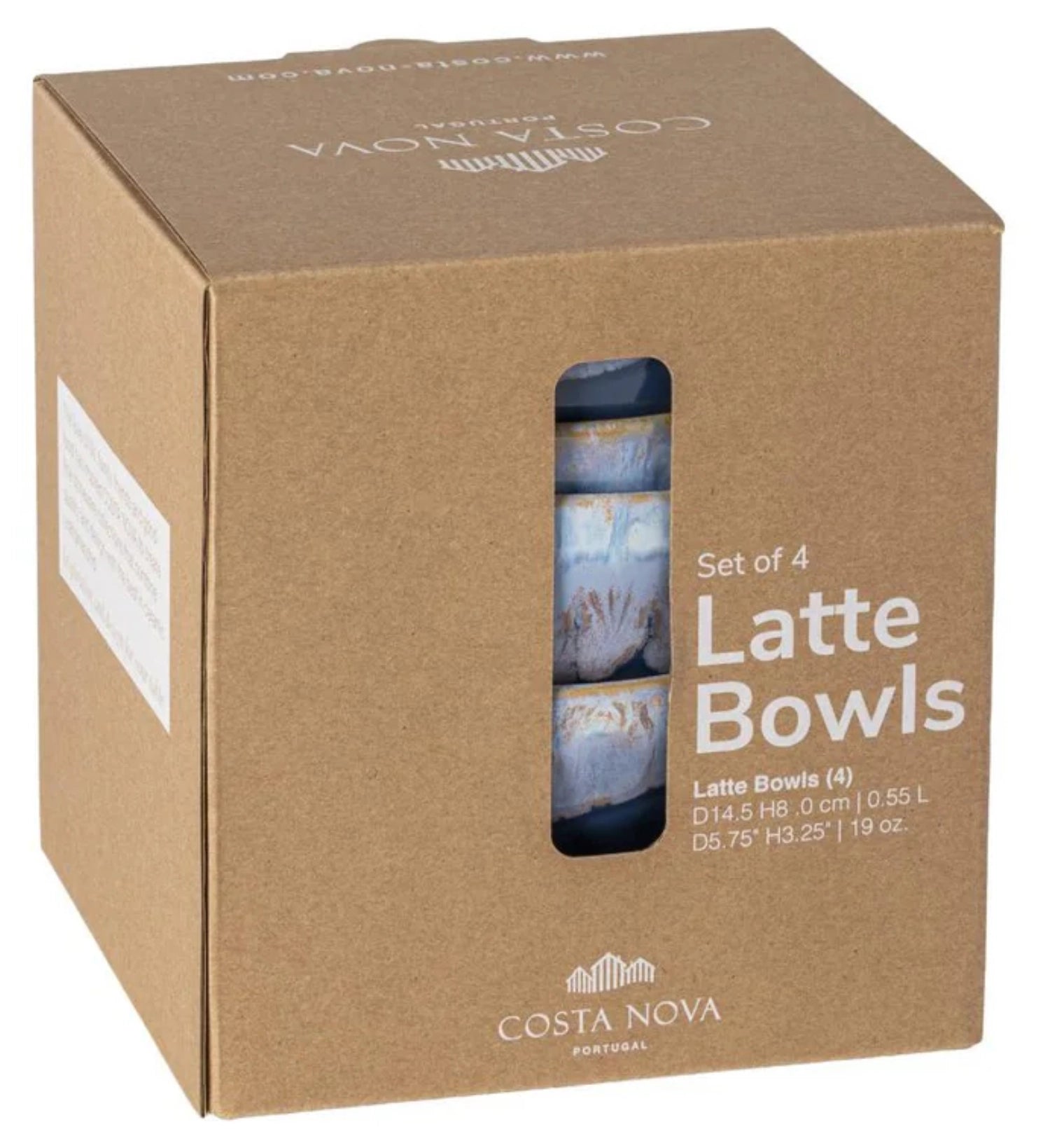 Elegantes 4er Set Latte Bowls in Denim-Blau, ideal für Desserts oder Snacks. Jede Schale fasst 550ml und hat einen Durchmesser von 14,5 cm.