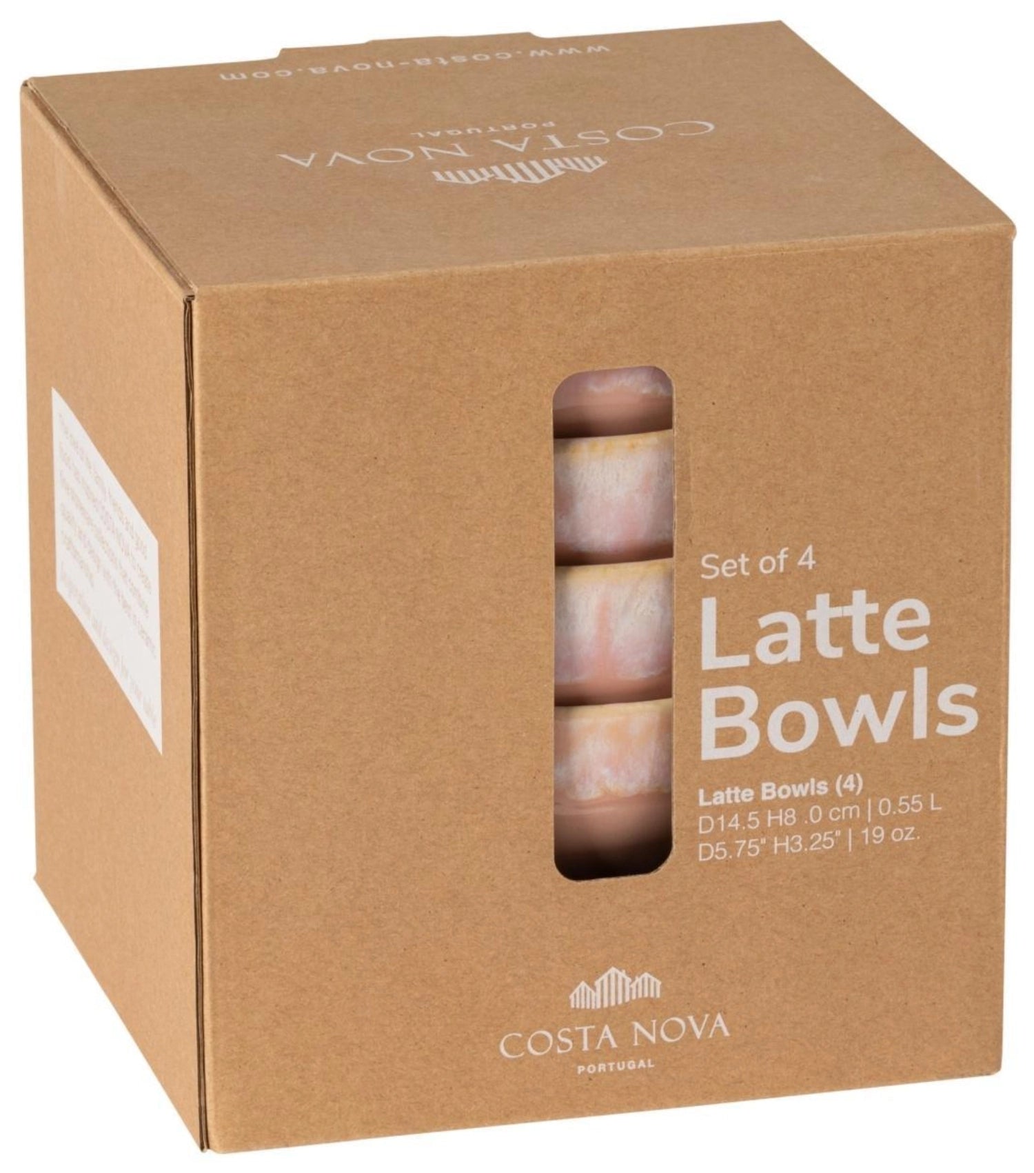 Elegantes 4er Set Latte Bowls in sanftem Pink, ideal für Desserts oder Snacks. Jede Schale fasst 550ml und hat einen Durchmesser von 14,5cm.