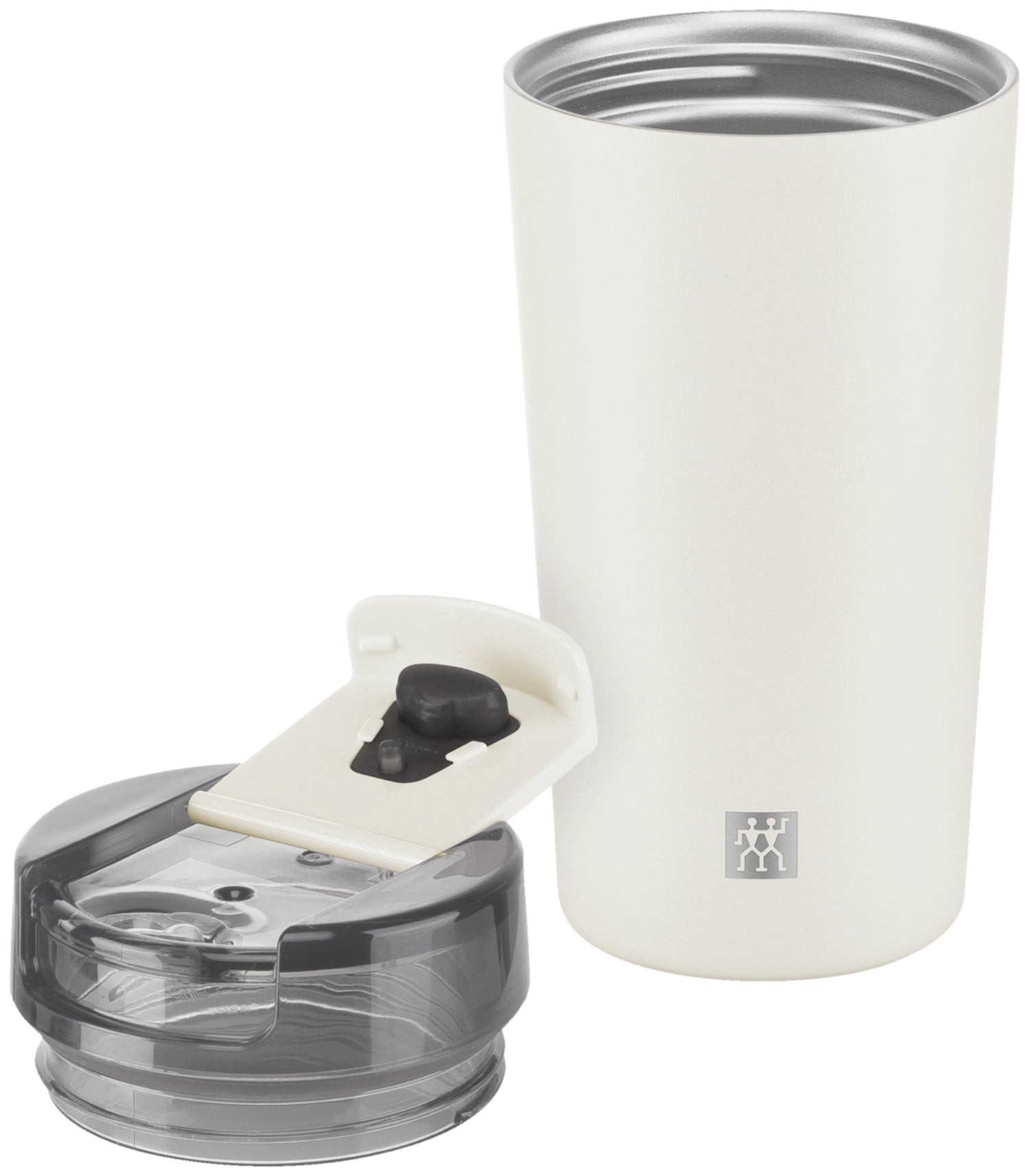 Eleganter Thermobecher in Cremefarbe mit 480ml Fassungsvermögen von Zwilling, ideal für heiße und kalte Getränke unterwegs.