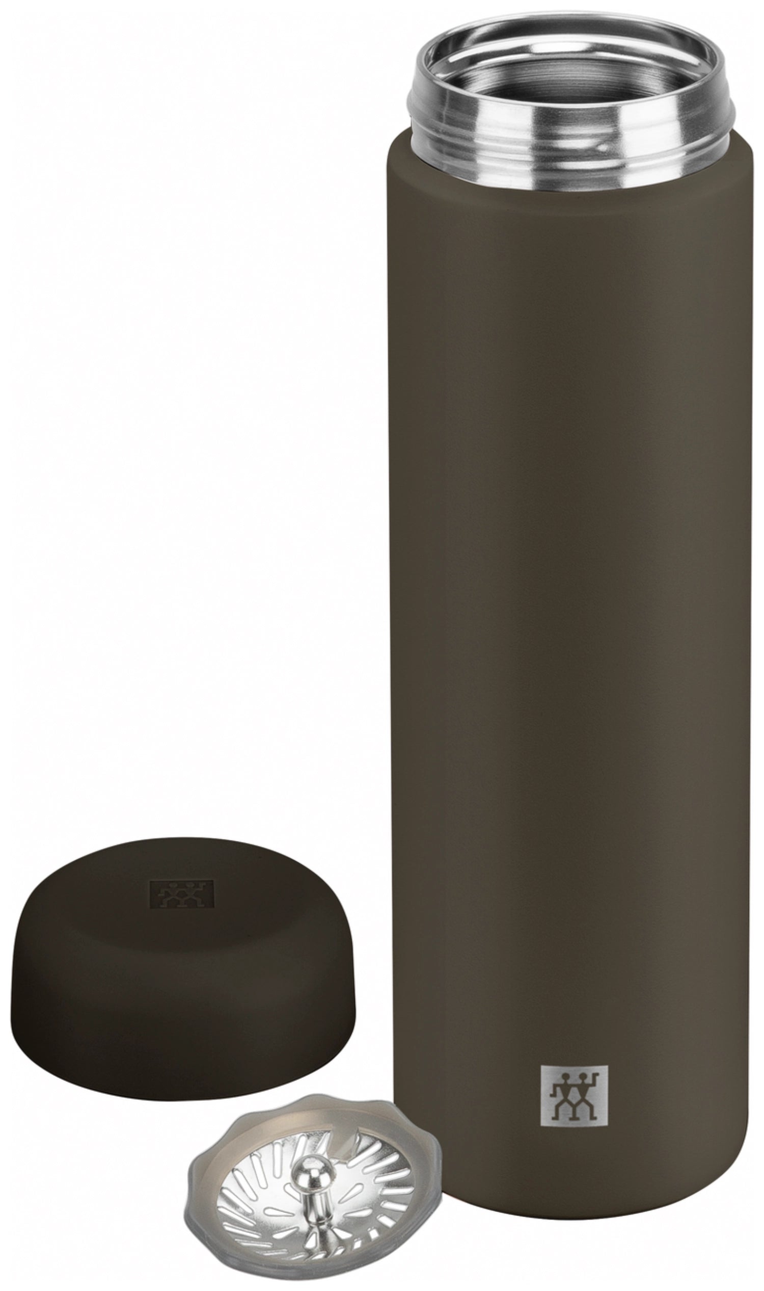 Stylische 500ml Thermoflasche in Grau-Mokka von Zwilling, hält Getränke lange warm oder kalt, ideal für Reisen und den Alltag.