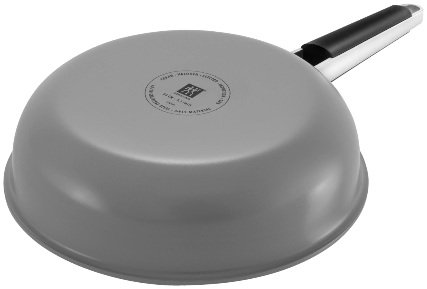 Hochwertige unbeschichtete Bratpfanne von Zwilling, 24 cm Durchmesser, in elegantem Grau, ideal für gesundes Braten und Kochen.