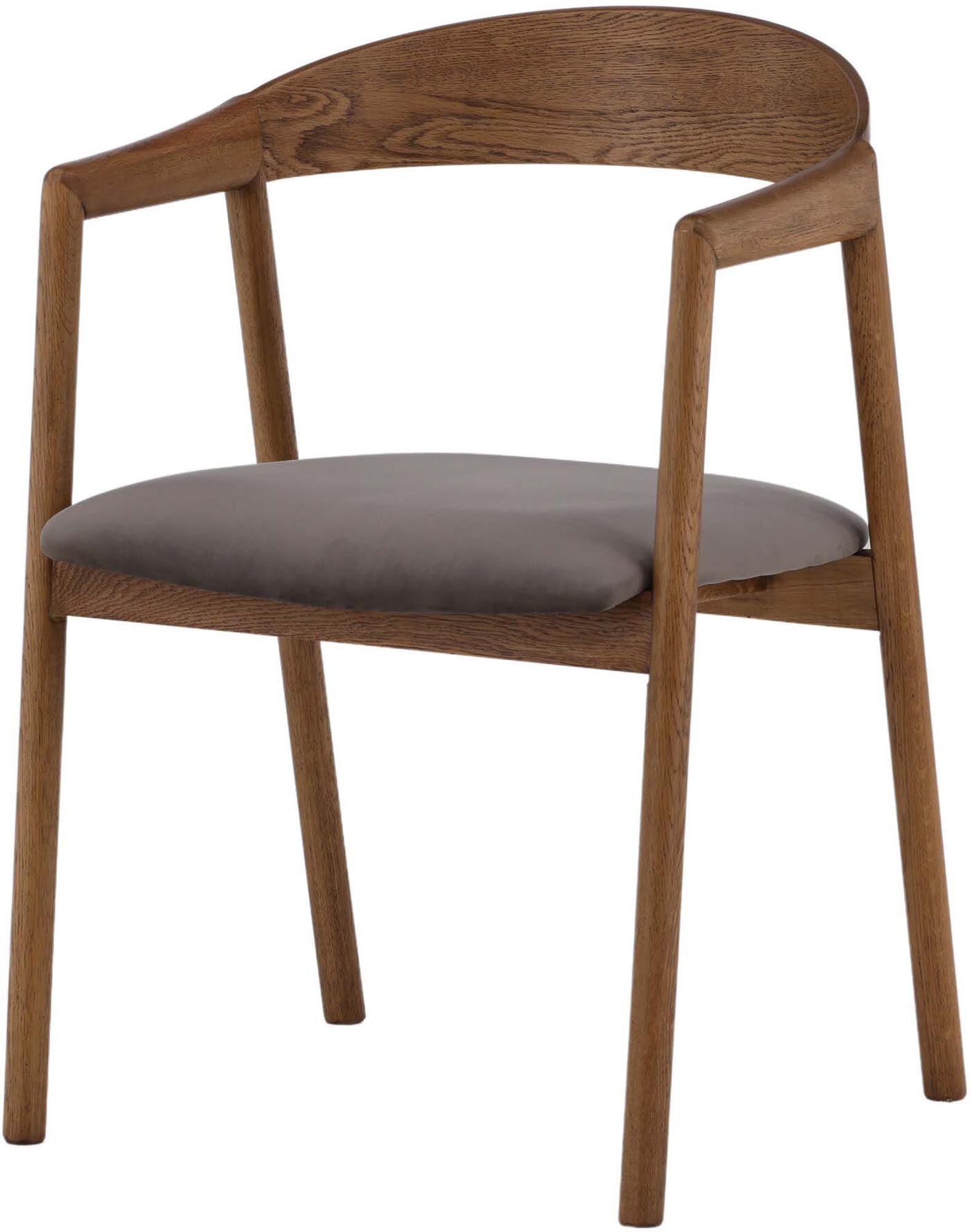 Långön Esszimmerstuhl von Vind: Skandinavisches Design trifft auf Funktionalität. Eichenfarbene Oberfläche, weiche Formen und luxuriöser Samt für stilvolle Akzente.