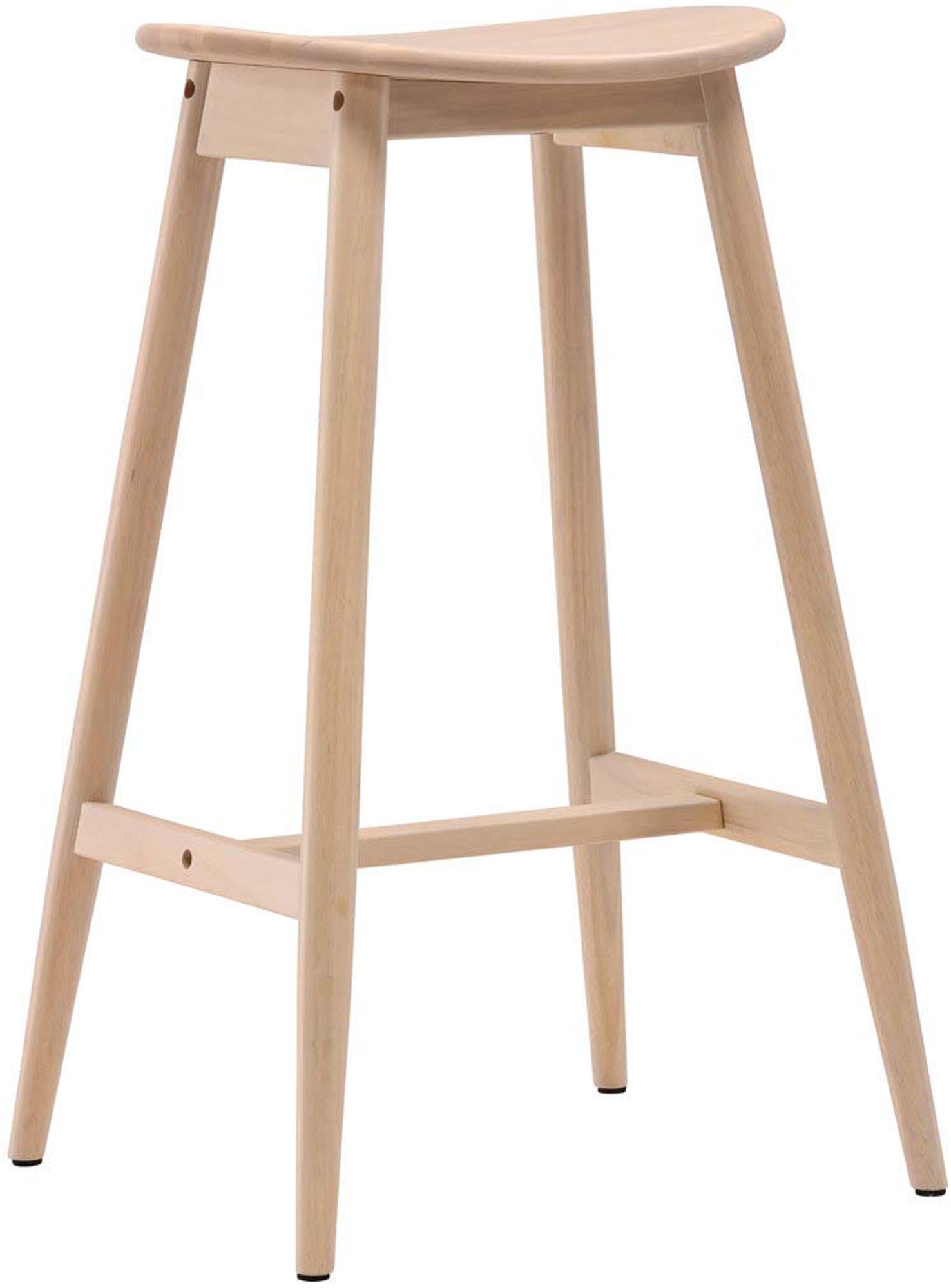 Eleganter Orust Barstuhl von Vind aus robustem Gummiholz, mit weisser Verputzung und komfortabler Fussstütze.