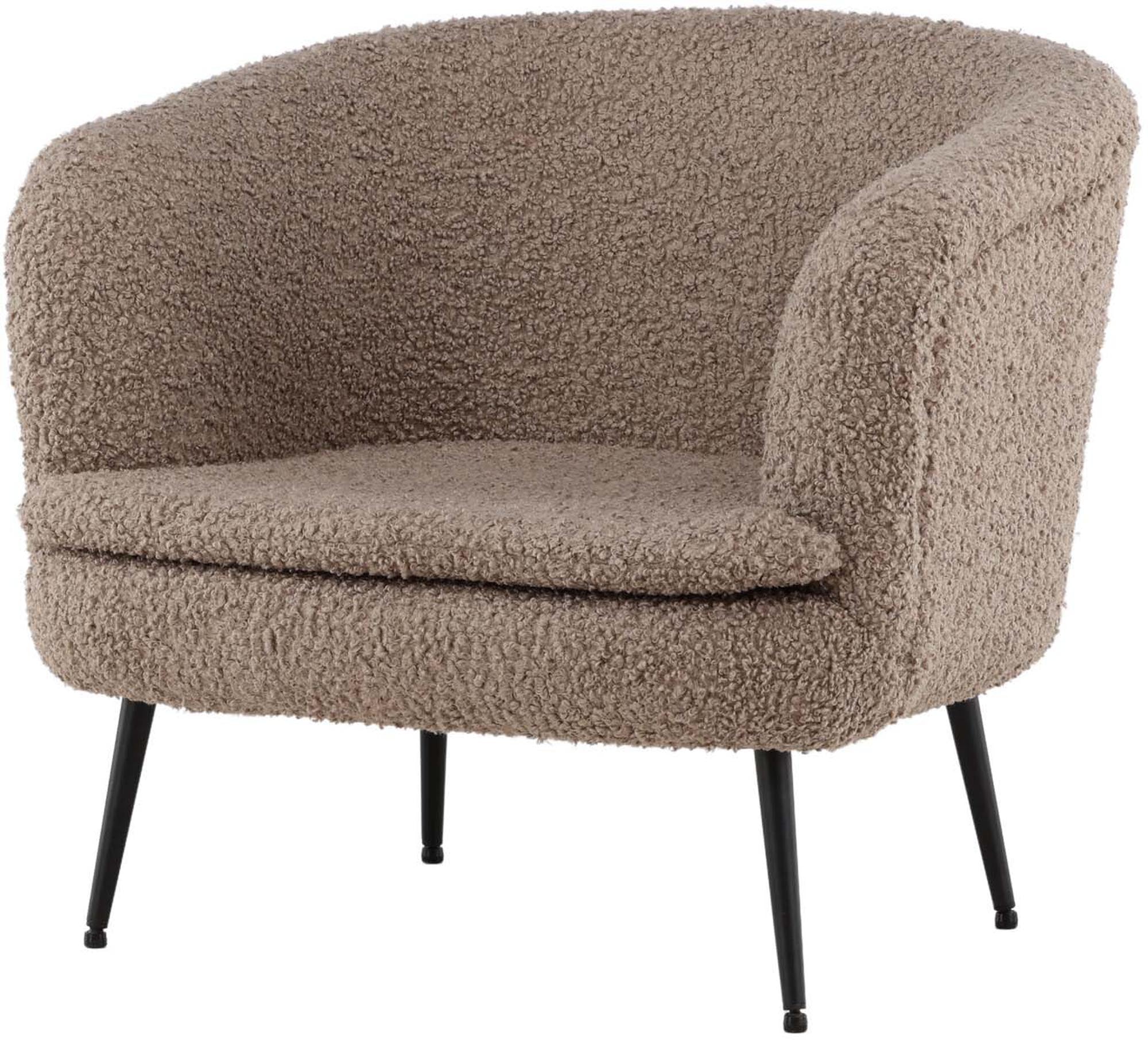 Entdecken Sie den Nordkoster Sessel von Vind: Ein stilvoller Sessel mit weichem Teddystoff und robusten Stahlbeinen, ideal für jeden Raum.