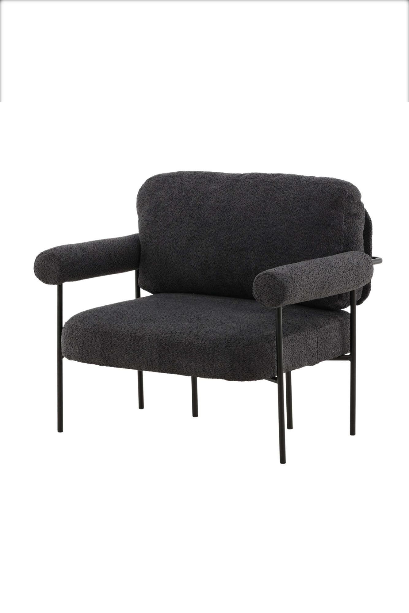 Tillberga Sessel: Eleganz & Komfort in grauem Boucle, mit schwarzem Stahl, ideal für stilvolle Wohnräume.