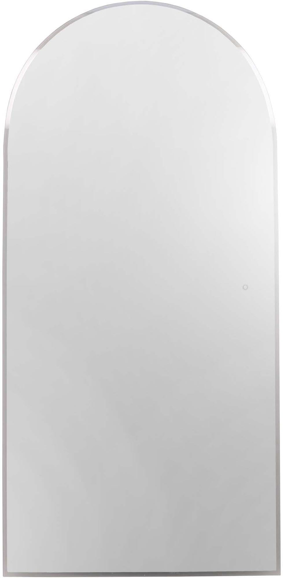 Eleganter Spiegel mit LED-Beleuchtung, abgerundetes Design, ideal für Make-up und Frisuren, stilvoll und funktional.