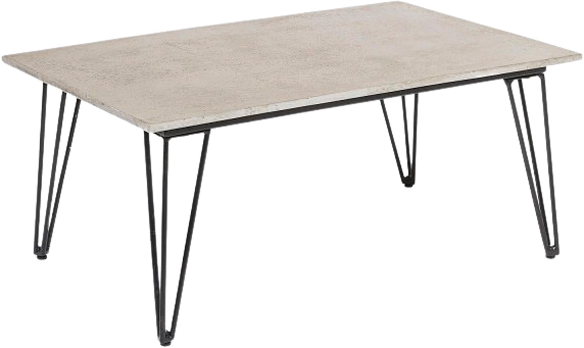 Eleganter Mundo Couchtisch aus grauem Beton mit stabilen Metallfüssen, ideal für stilvolle Outdoor-Oasen.