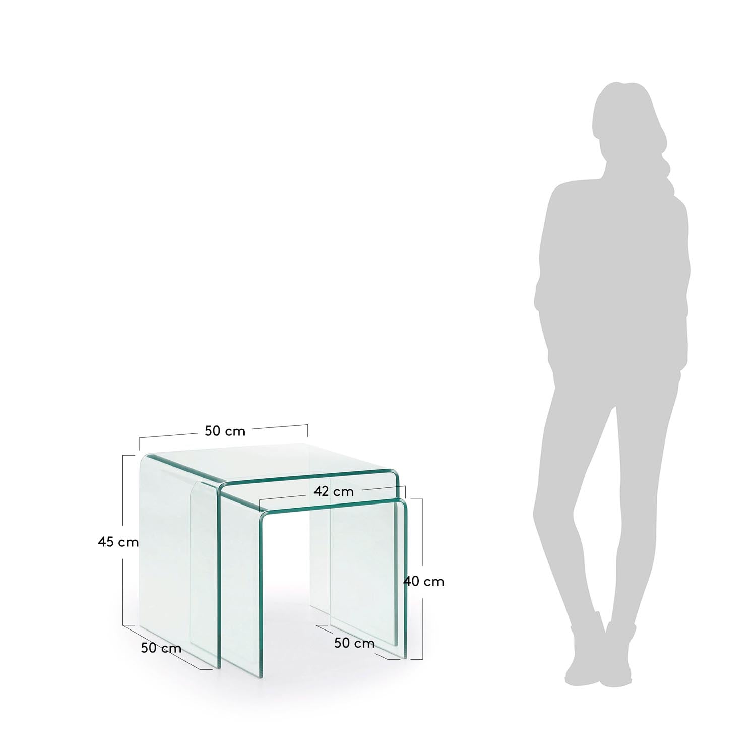 Elegante Burano Satztische aus 100% gehärtetem Glas von Kave Home – perfekt für modernes Wohnen und vielseitige Nutzung.