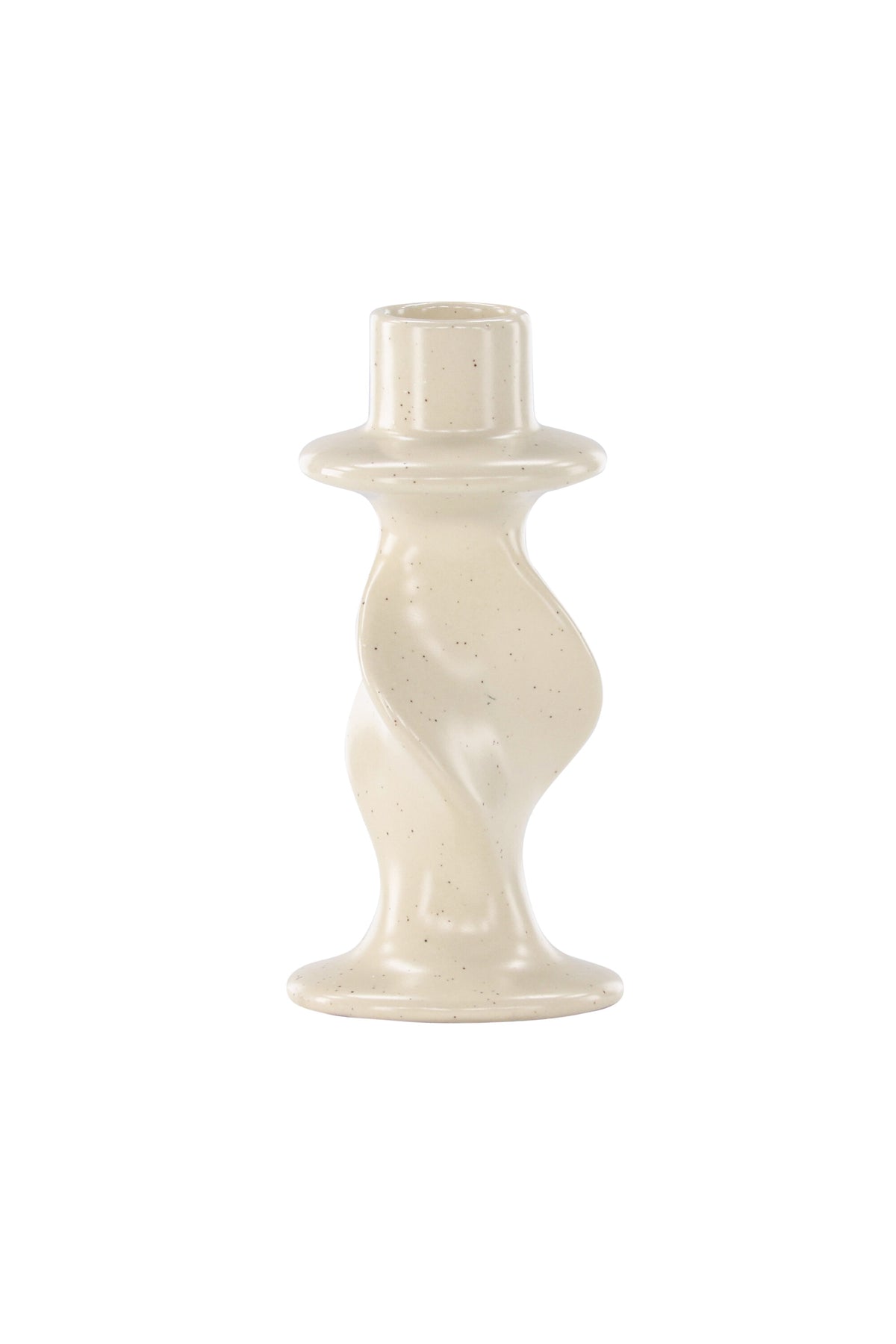 Kleiner runder Kerzenständer aus beigem Steinzeug, schlichte Form, Durchmesser 6 cm, Höhe 12 cm, Glory-Serie von Venture Home