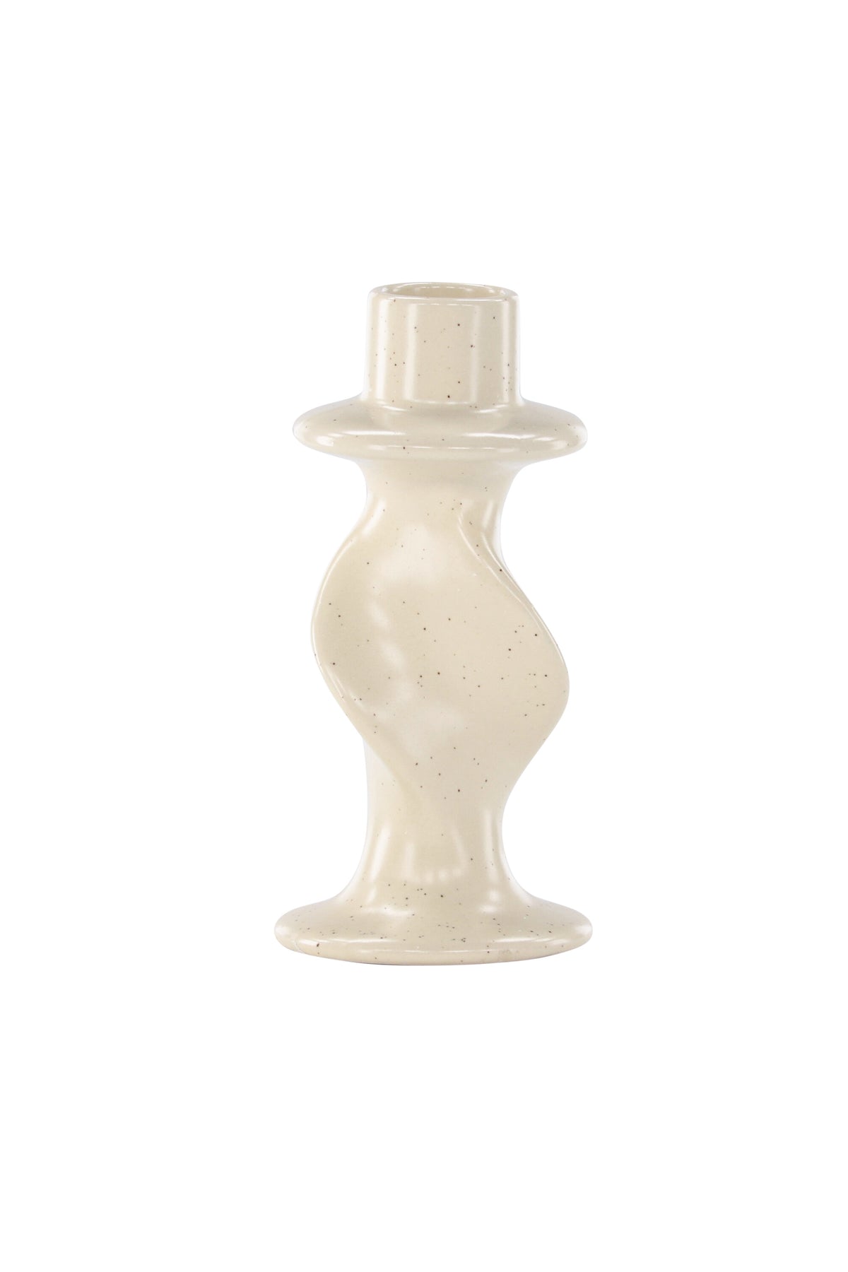 Kleiner runder Kerzenständer aus beigem Steinzeug, schlichte Form, Durchmesser 6 cm, Höhe 12 cm, Glory-Serie von Venture Home