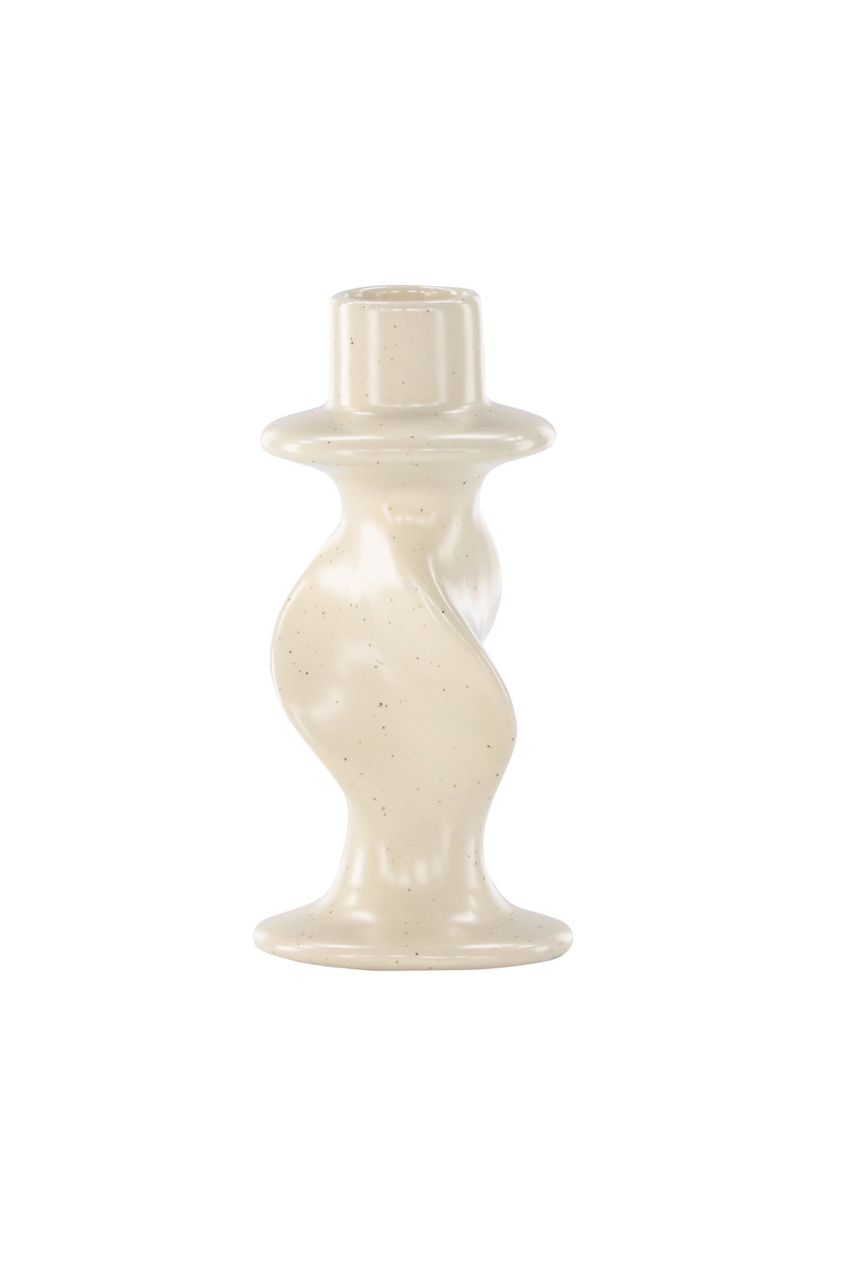 Kleiner runder Kerzenständer aus beigem Steinzeug, schlichte Form, Durchmesser 6 cm, Höhe 12 cm, Glory-Serie von Venture Home
