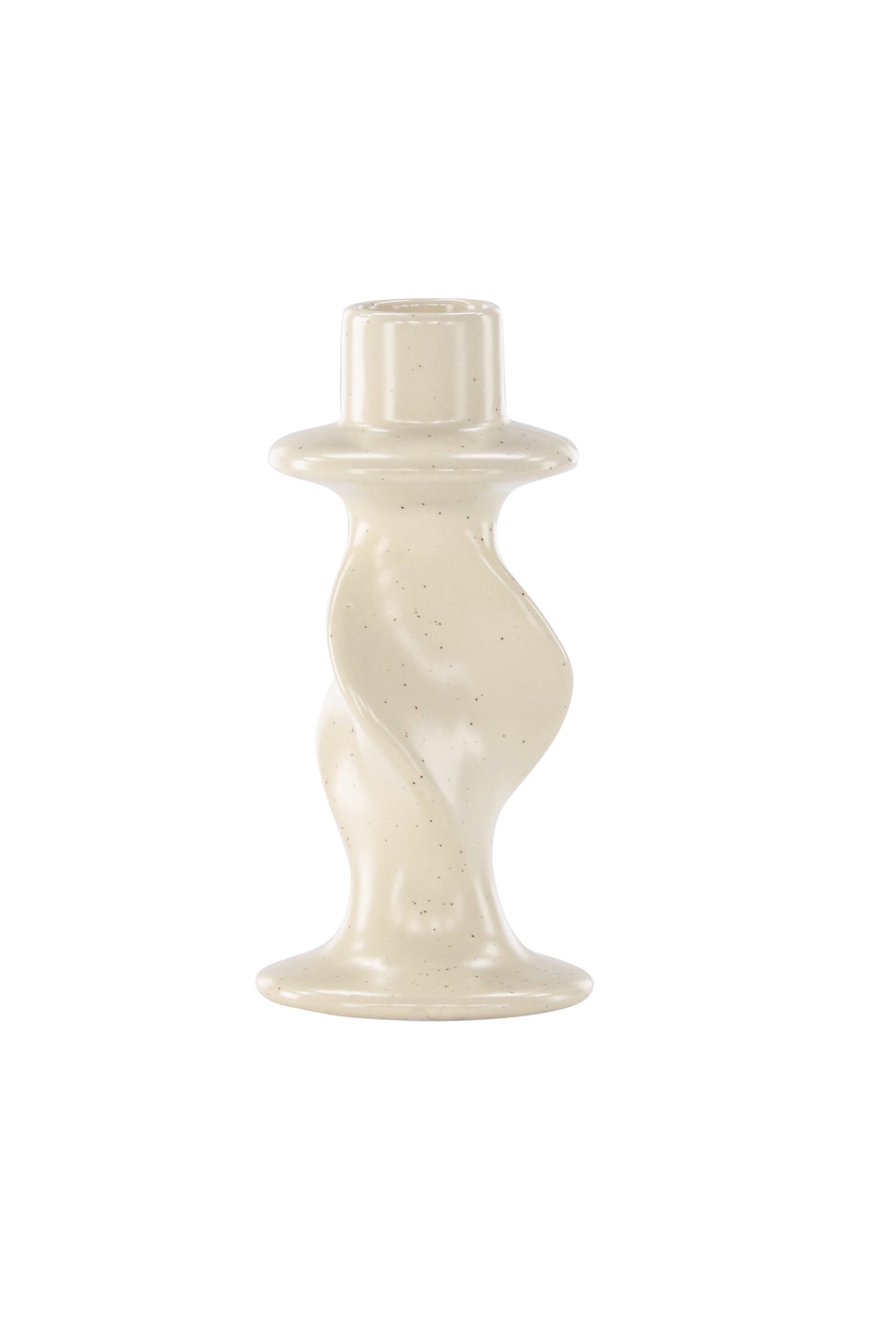 Kleiner runder Kerzenständer aus beigem Steinzeug, schlichte Form, Durchmesser 6 cm, Höhe 12 cm, Glory-Serie von Venture Home