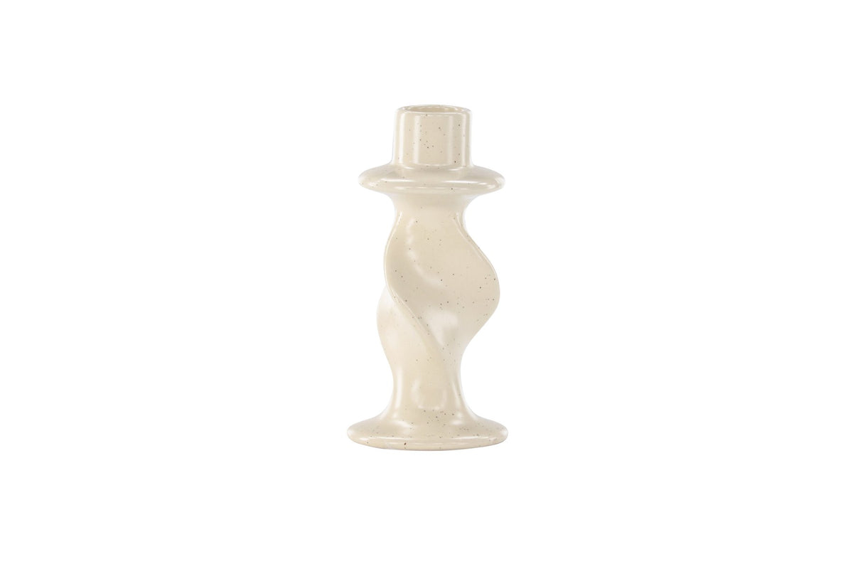 Kleiner runder Kerzenständer aus beigem Steinzeug, schlichte Form, Durchmesser 6 cm, Höhe 12 cm, Glory-Serie von Venture Home