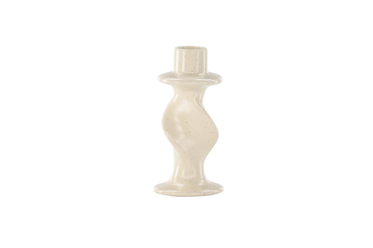Kleiner runder Kerzenständer aus beigem Steinzeug, schlichte Form, Durchmesser 6 cm, Höhe 12 cm, Glory-Serie von Venture Home
