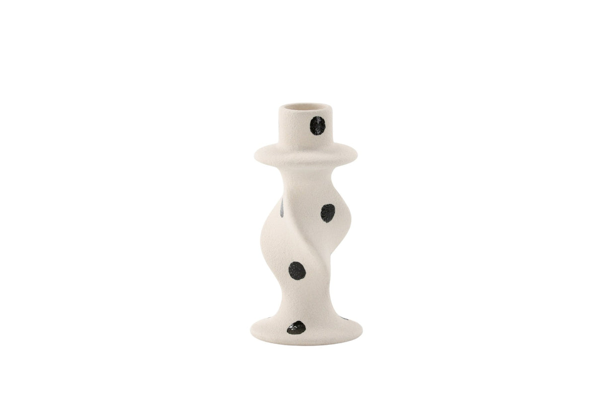 Kleiner runder Kerzenständer aus beigem Steinzeug, schlichte Form, Durchmesser 6 cm, Höhe 12 cm, Glory-Serie von Venture Home