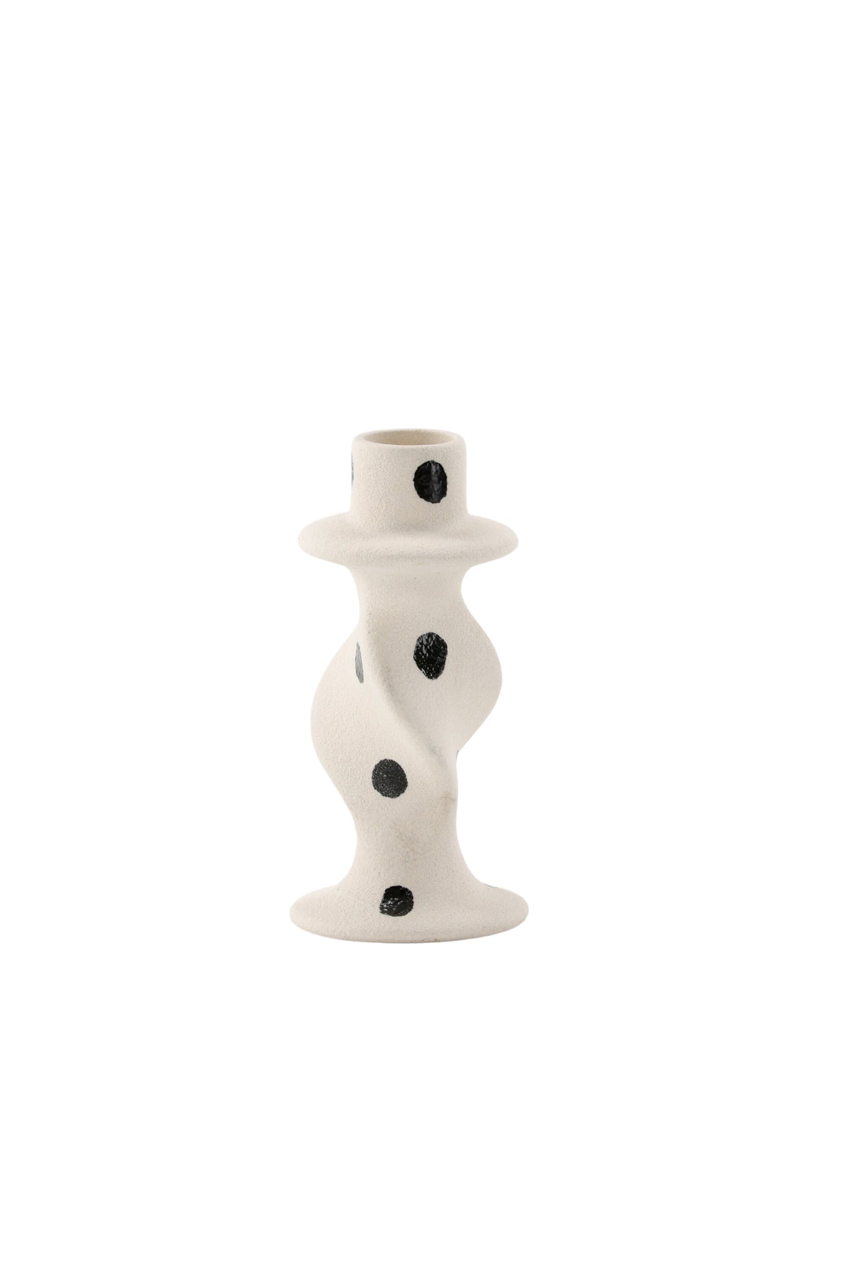 Kleiner runder Kerzenständer aus beigem Steinzeug, schlichte Form, Durchmesser 6 cm, Höhe 12 cm, Glory-Serie von Venture Home