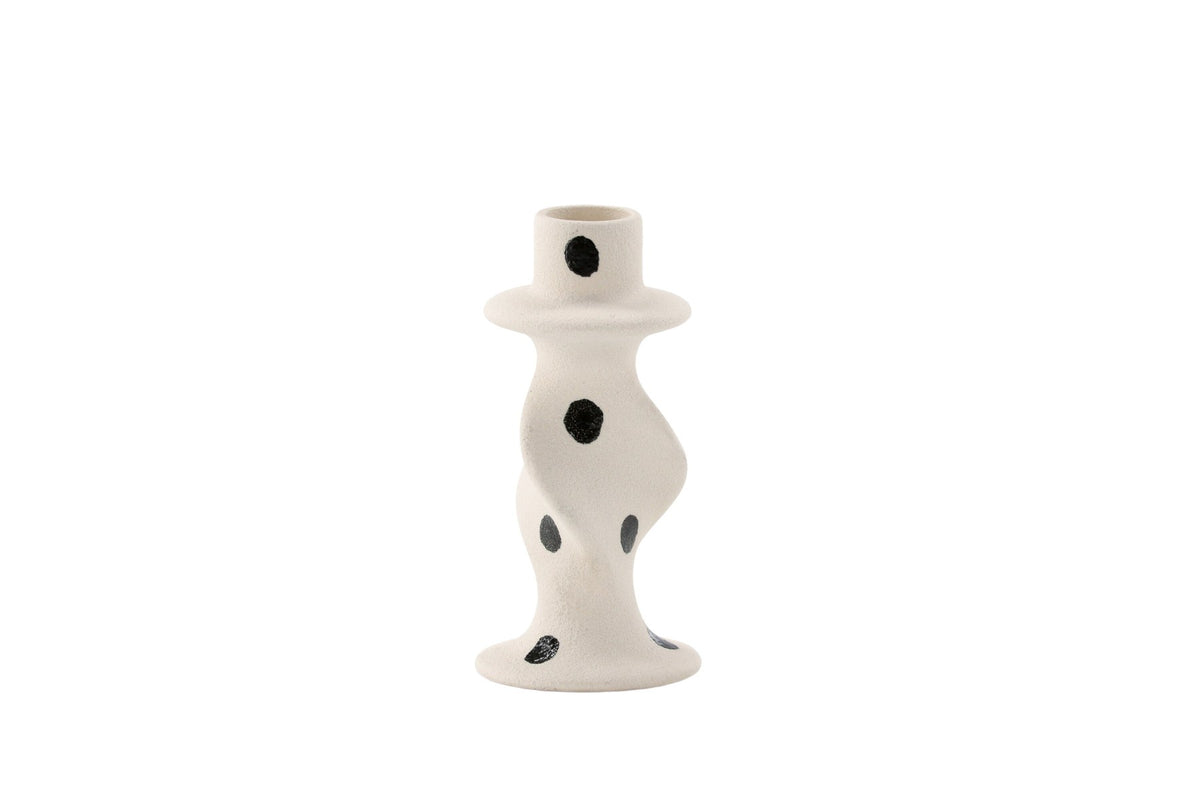 Kleiner runder Kerzenständer aus beigem Steinzeug, schlichte Form, Durchmesser 6 cm, Höhe 12 cm, Glory-Serie von Venture Home