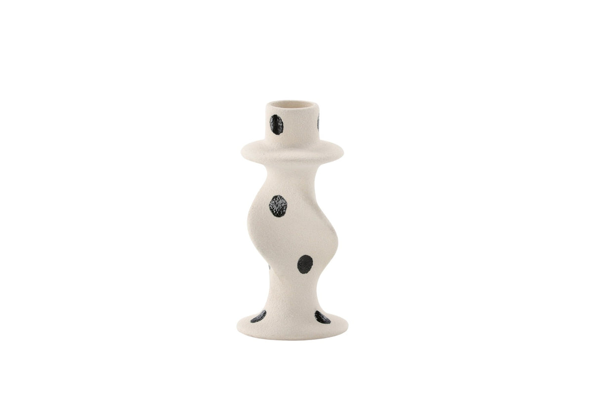Kleiner runder Kerzenständer aus beigem Steinzeug, schlichte Form, Durchmesser 6 cm, Höhe 12 cm, Glory-Serie von Venture Home