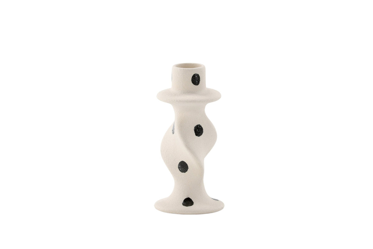 Kleiner runder Kerzenständer aus beigem Steinzeug, schlichte Form, Durchmesser 6 cm, Höhe 12 cm, Glory-Serie von Venture Home