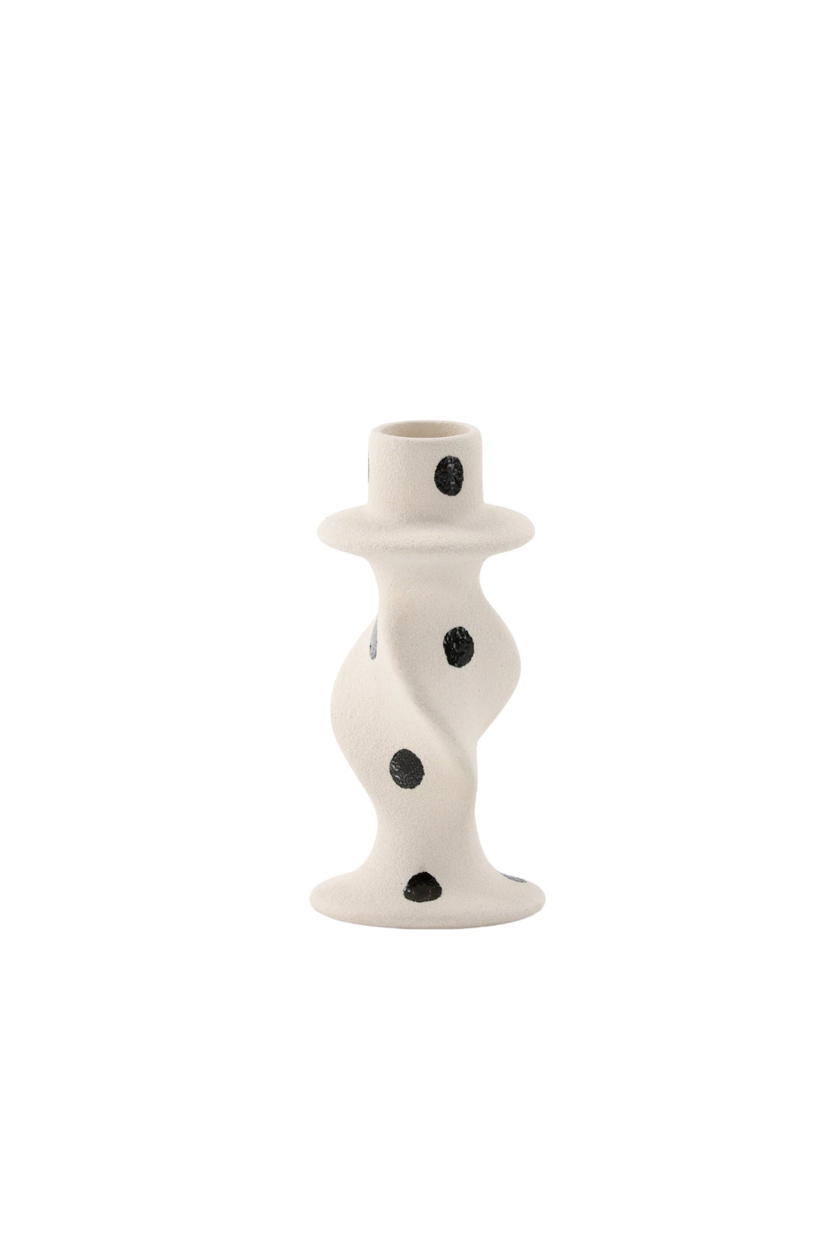 Kleiner runder Kerzenständer aus beigem Steinzeug, schlichte Form, Durchmesser 6 cm, Höhe 12 cm, Glory-Serie von Venture Home