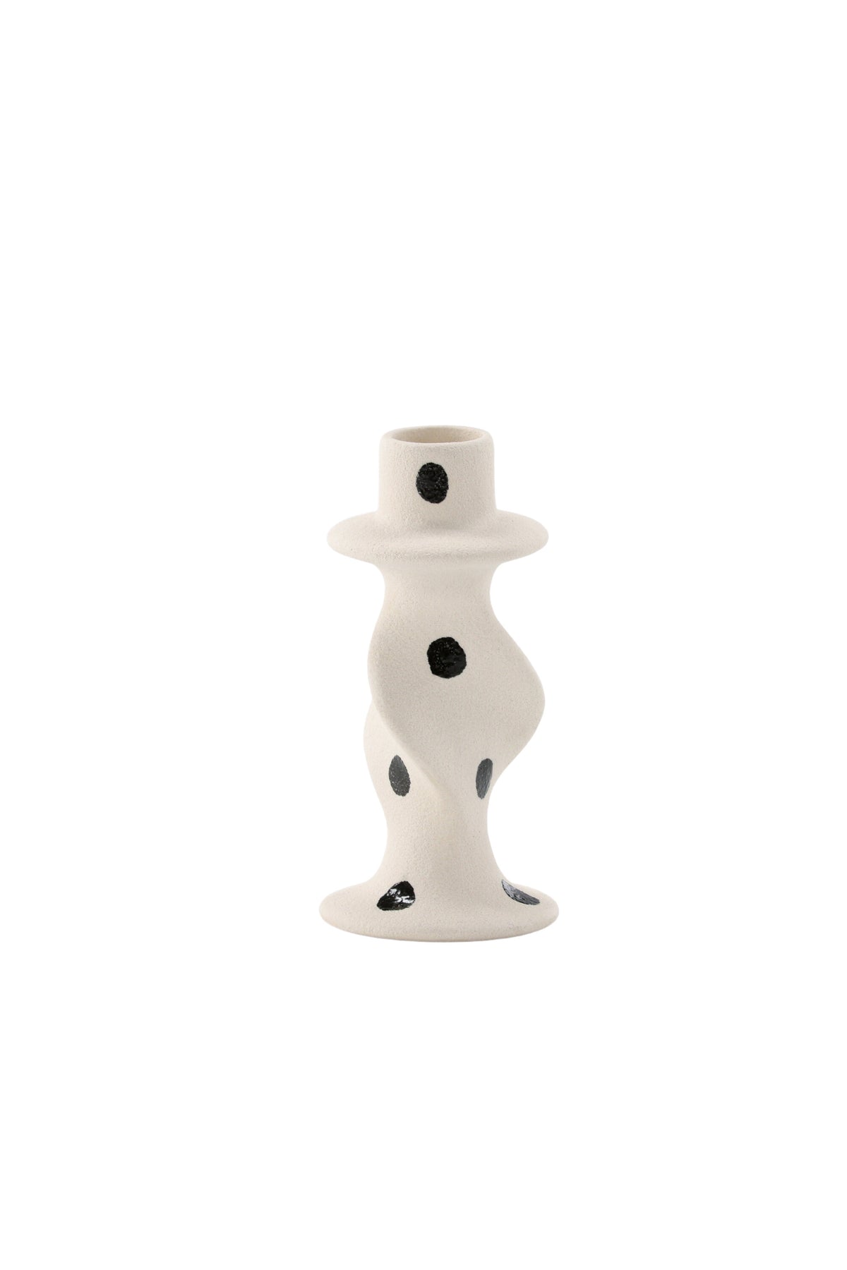 Kleiner runder Kerzenständer aus beigem Steinzeug, schlichte Form, Durchmesser 6 cm, Höhe 12 cm, Glory-Serie von Venture Home