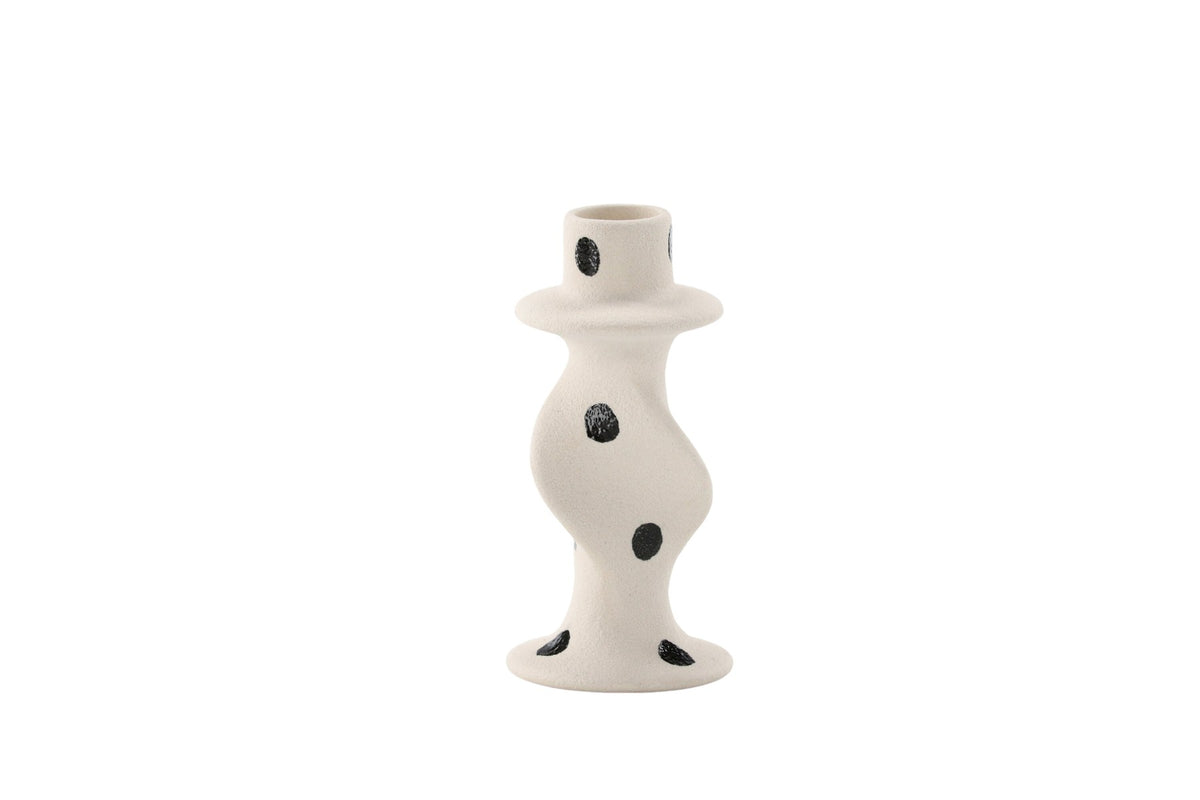 Kleiner runder Kerzenständer aus beigem Steinzeug, schlichte Form, Durchmesser 6 cm, Höhe 12 cm, Glory-Serie von Venture Home