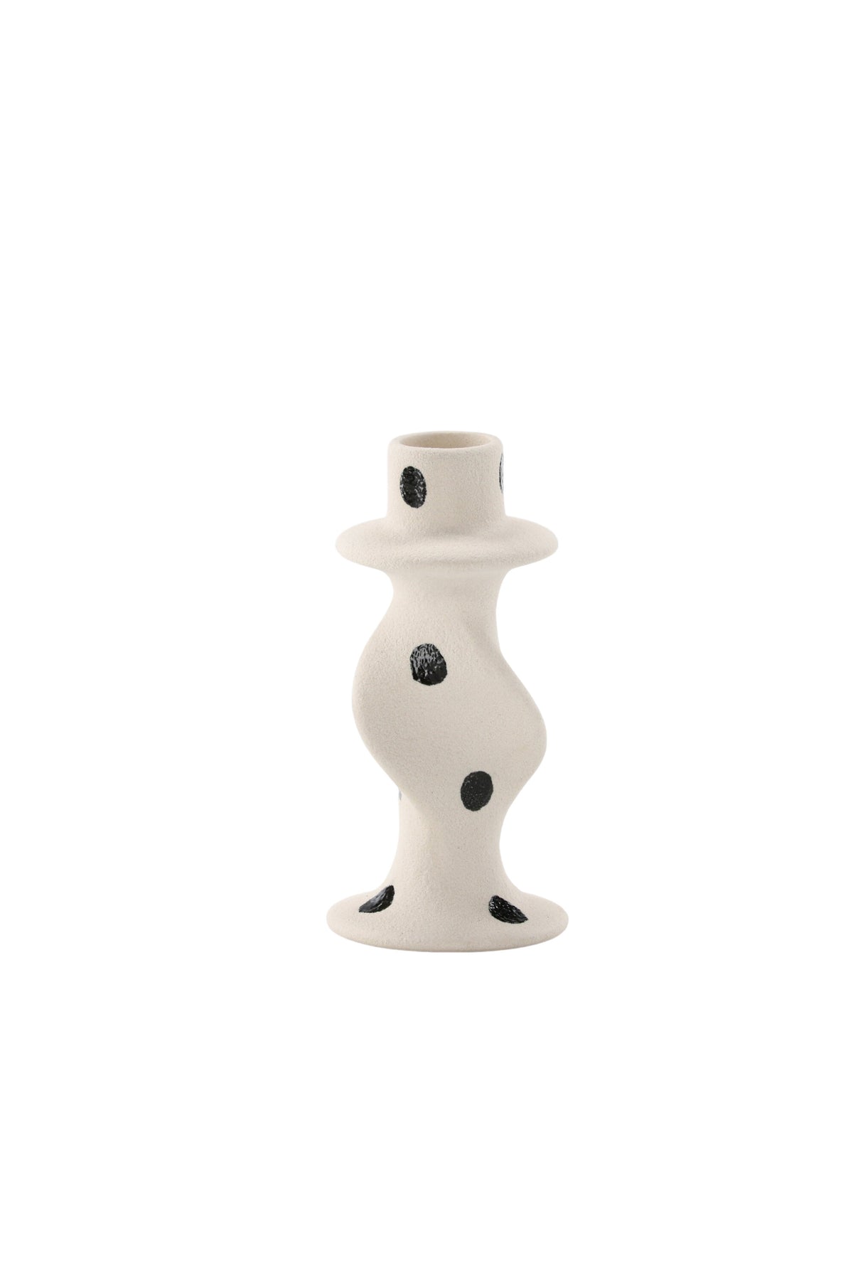 Kleiner runder Kerzenständer aus beigem Steinzeug, schlichte Form, Durchmesser 6 cm, Höhe 12 cm, Glory-Serie von Venture Home