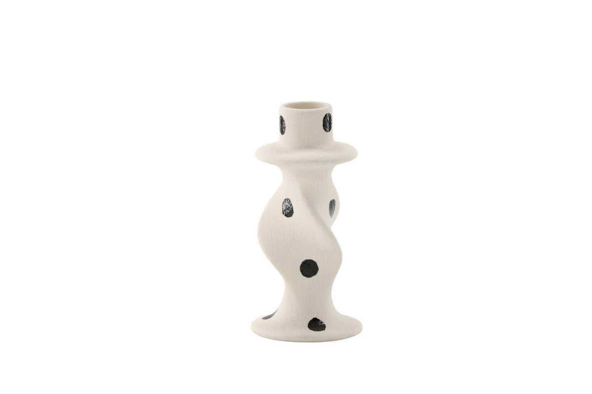Kleiner runder Kerzenständer aus beigem Steinzeug, schlichte Form, Durchmesser 6 cm, Höhe 12 cm, Glory-Serie von Venture Home