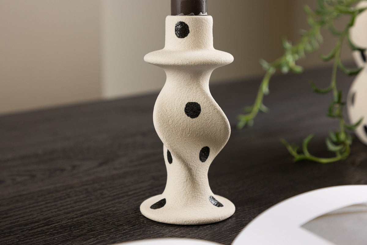 Kleiner runder Kerzenständer aus beigem Steinzeug, schlichte Form, Durchmesser 6 cm, Höhe 12 cm, Glory-Serie von Venture Home