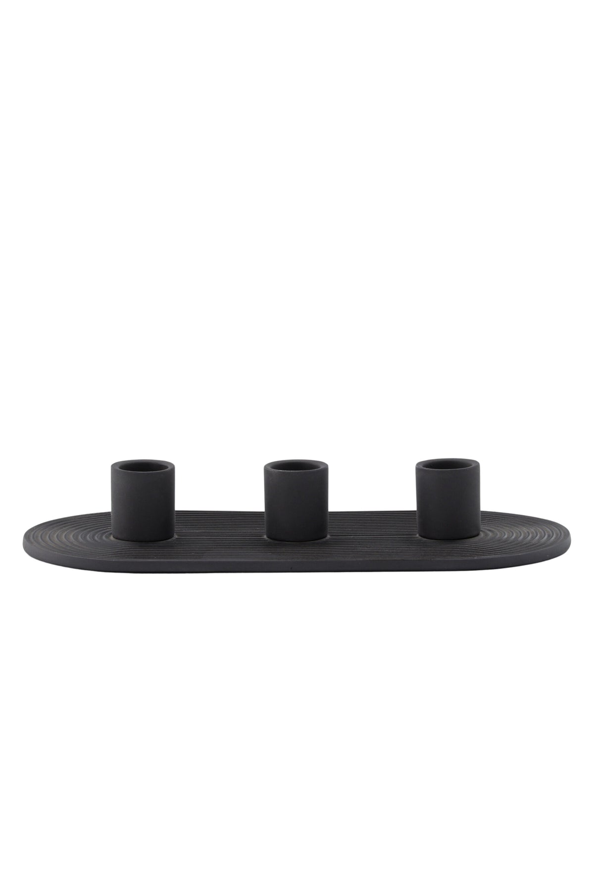 Ovaler Kerzenständer Dian aus grauem Ton, Venture Home, mit Platz für drei Kerzen, in kompakter Grösse D:12cm x H:4cm.