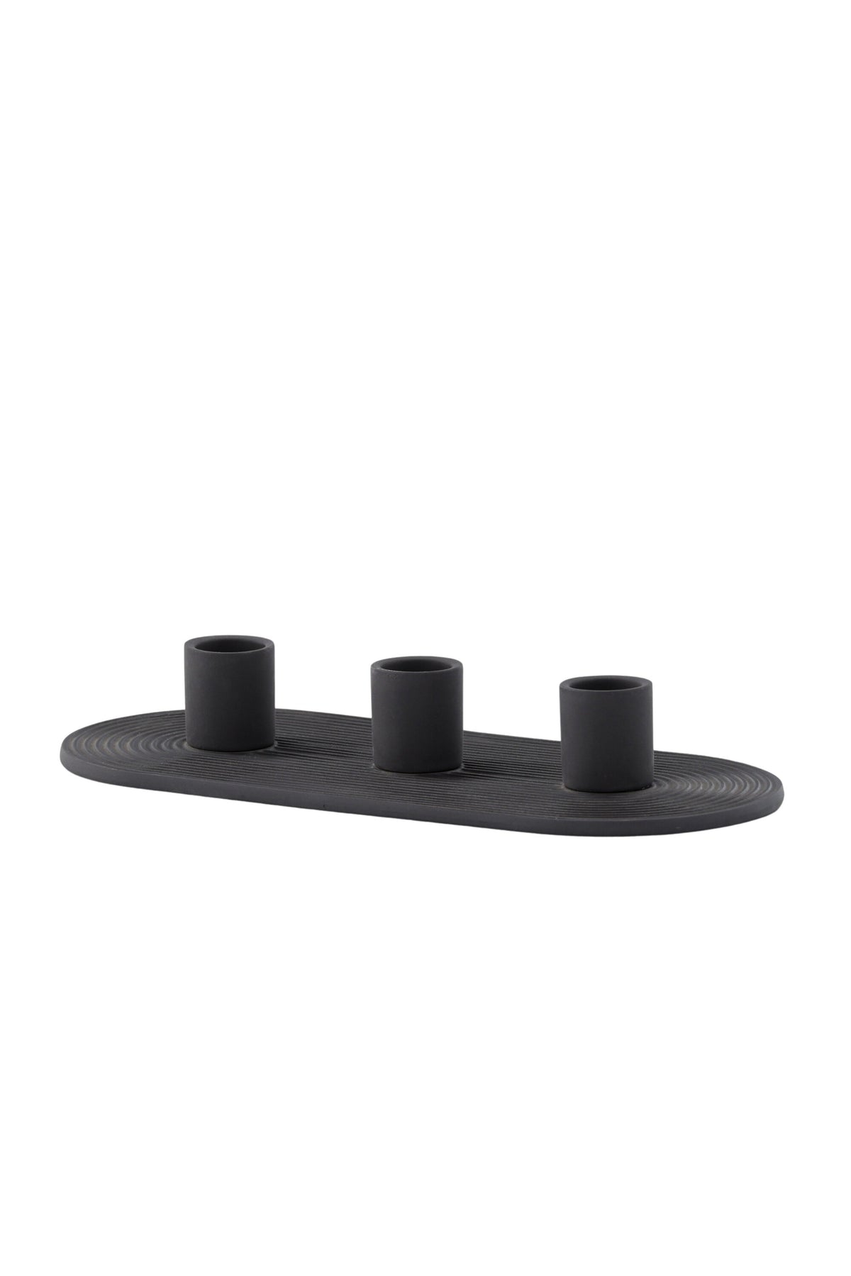 Ovaler Kerzenständer Dian aus grauem Ton, Venture Home, mit Platz für drei Kerzen, in kompakter Grösse D:12cm x H:4cm.