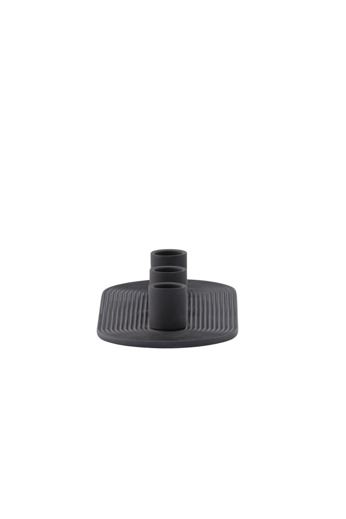 Ovaler Kerzenständer Dian aus grauem Ton, Venture Home, mit Platz für drei Kerzen, in kompakter Grösse D:12cm x H:4cm.