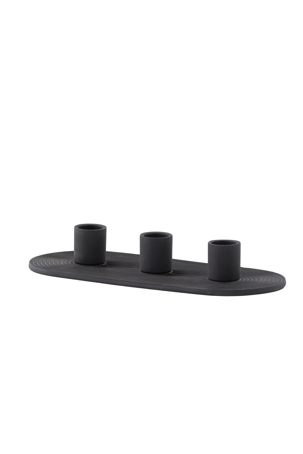 Ovaler Kerzenständer Dian aus grauem Ton, Venture Home, mit Platz für drei Kerzen, in kompakter Grösse D:12cm x H:4cm.