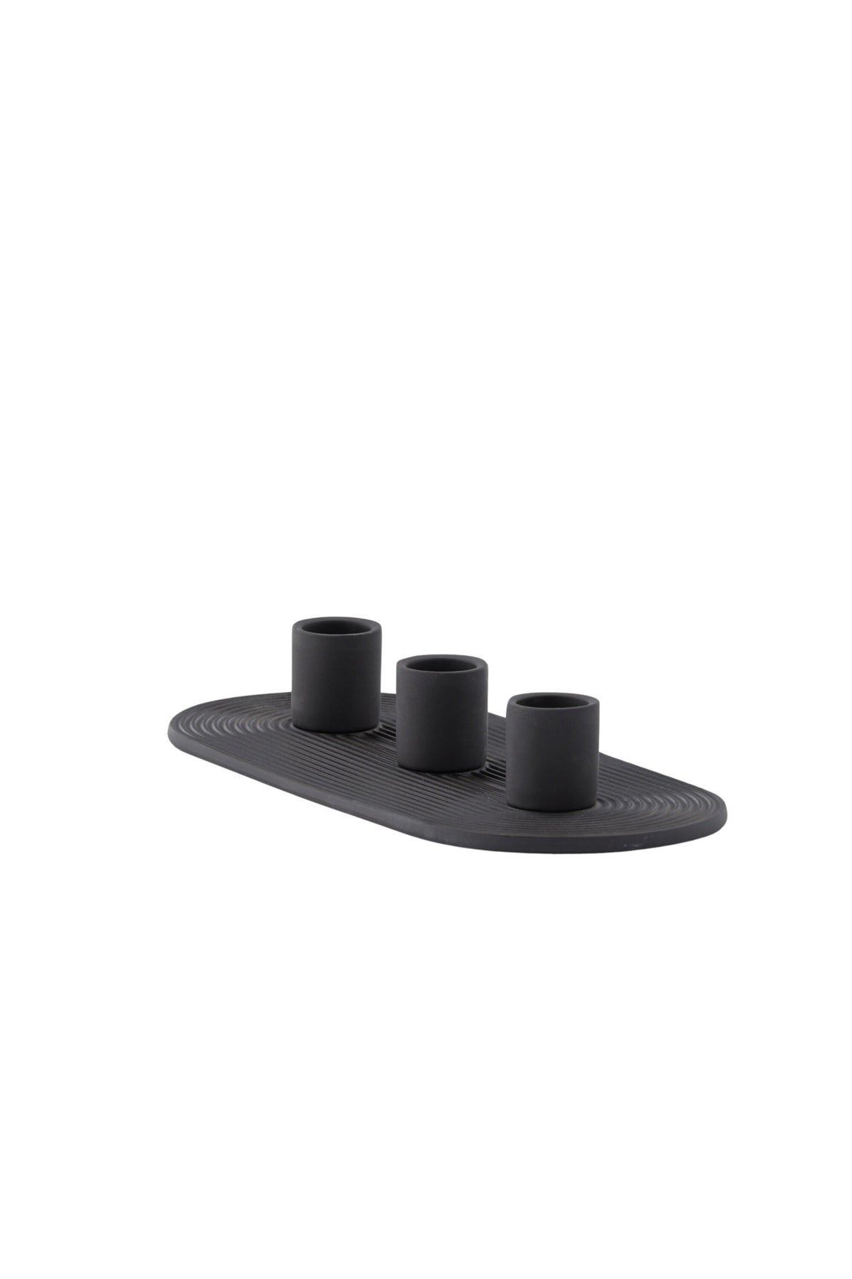 Ovaler Kerzenständer Dian aus grauem Ton, Venture Home, mit Platz für drei Kerzen, in kompakter Grösse D:12cm x H:4cm.