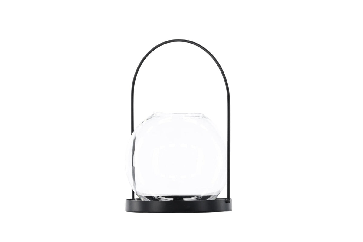 Teelichthalter Flora aus Glas in Schwarz und Klar, rund geformt, Grösse D 22 cm x H 14 cm, Marke Venture Home.