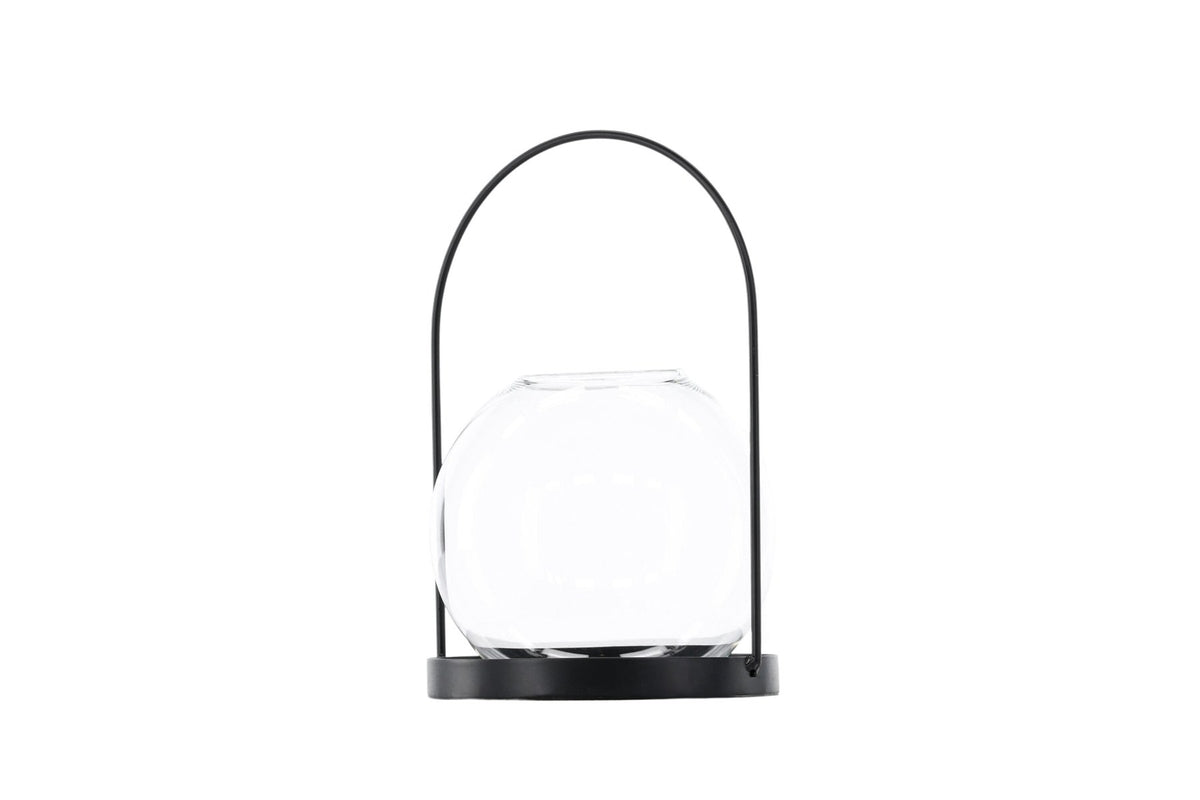 Teelichthalter Flora aus Glas in Schwarz und Klar, rund geformt, Grösse D 22 cm x H 14 cm, Marke Venture Home.