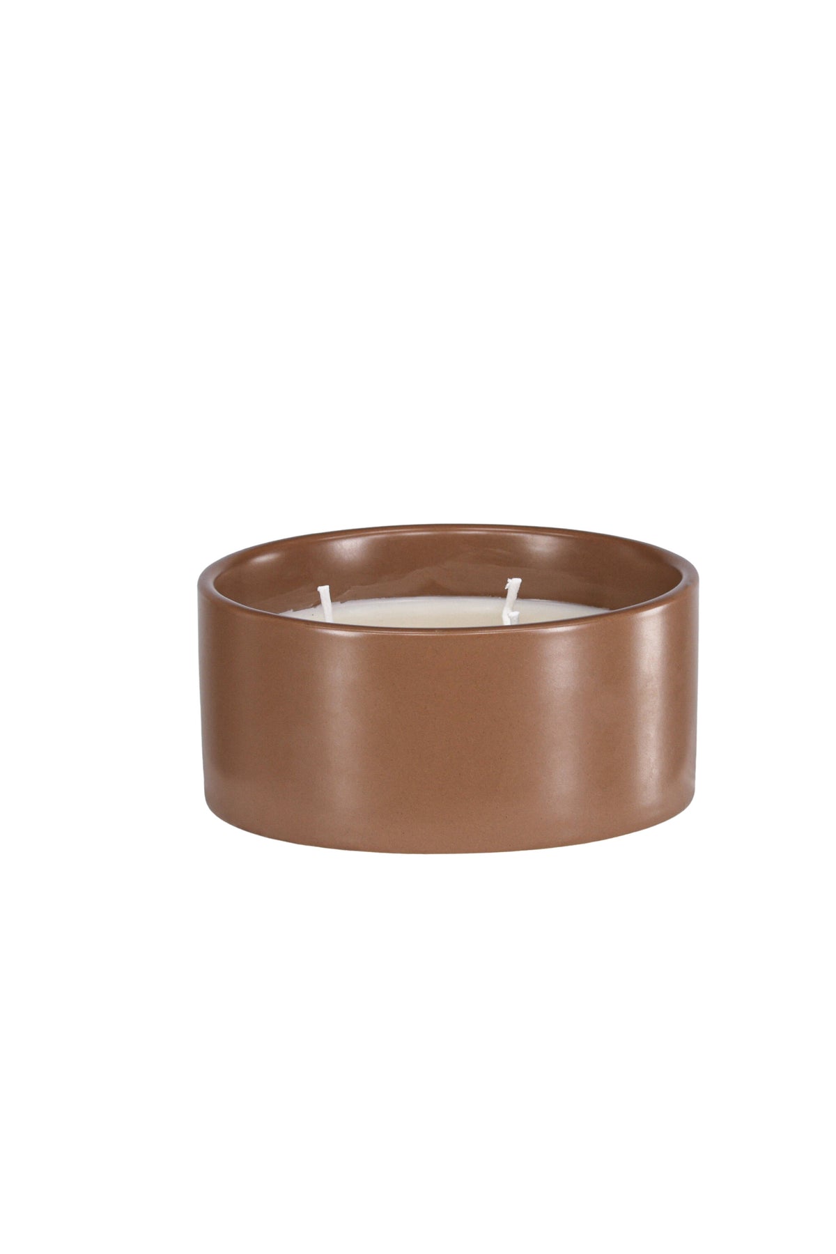 Runde Duftkerze aus braunem Keramikgefäss, Durchmesser 13 cm, Höhe 6 cm, von Venture Home aus der Serie Douglas.