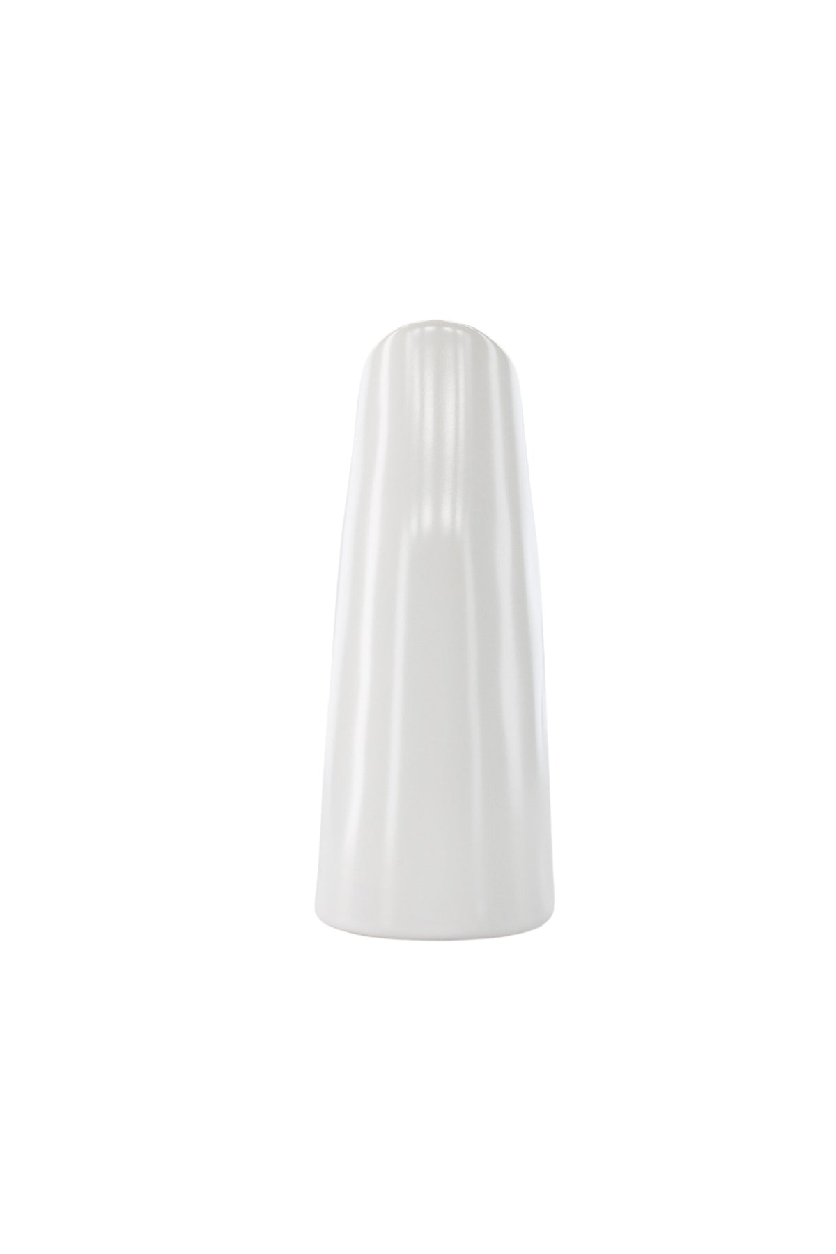 Beige Steinzeug-Vase Ernst mit schwarzen Punkten und glasierter Oberfläche, schlanke Form, Höhe 23 cm.