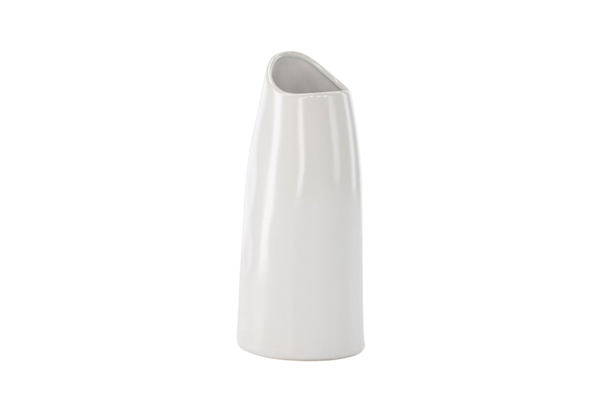 Beige Steinzeug-Vase Ernst mit schwarzen Punkten und glasierter Oberfläche, schlanke Form, Höhe 23 cm.