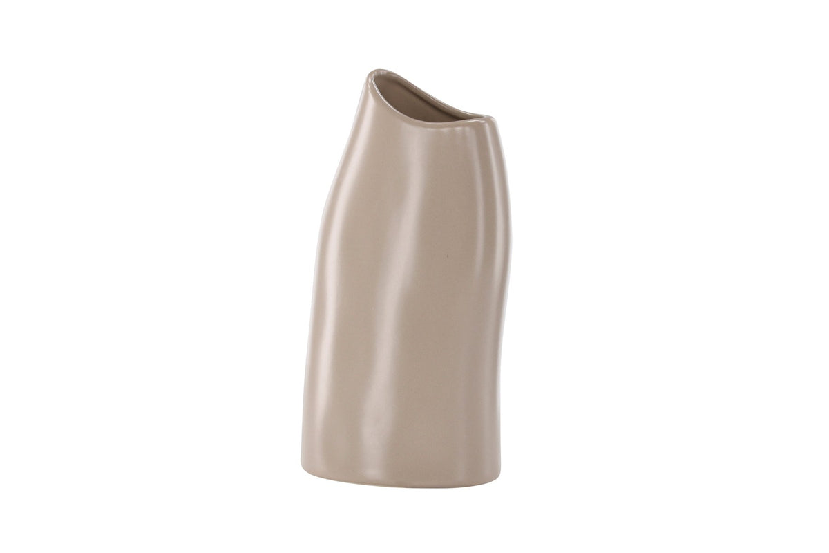 Beige Steinzeug-Vase Ernst mit schwarzen Punkten und glasierter Oberfläche, schlanke Form, Höhe 23 cm.