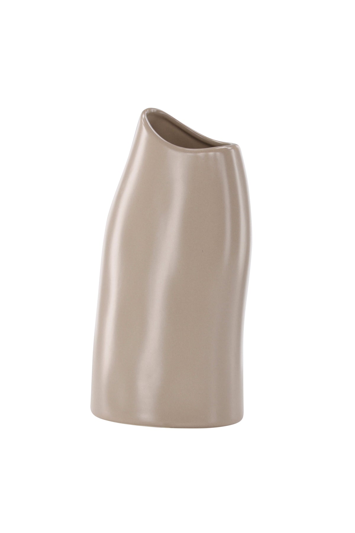 Beige Steinzeug-Vase Ernst mit schwarzen Punkten und glasierter Oberfläche, schlanke Form, Höhe 23 cm.