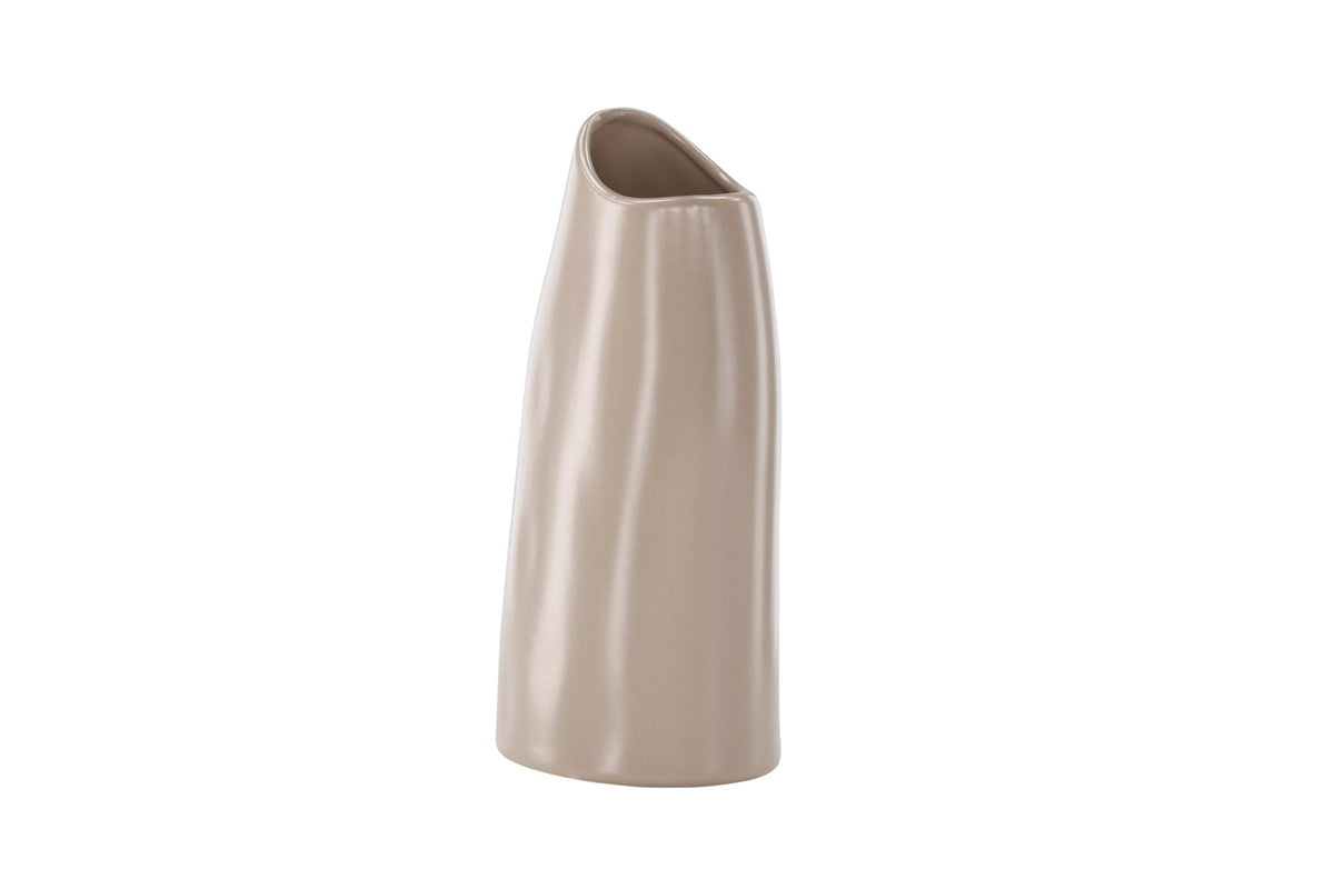 Beige Steinzeug-Vase Ernst mit schwarzen Punkten und glasierter Oberfläche, schlanke Form, Höhe 23 cm.