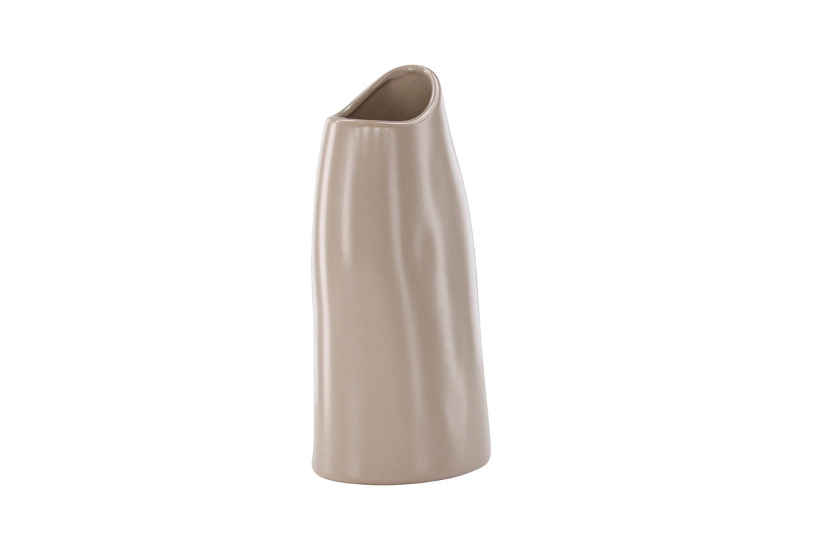 Beige Steinzeug-Vase Ernst mit schwarzen Punkten und glasierter Oberfläche, schlanke Form, Höhe 23 cm.