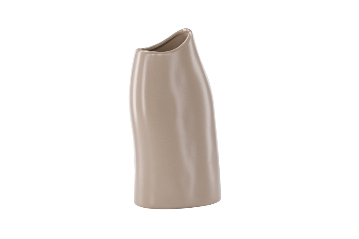 Beige Steinzeug-Vase Ernst mit schwarzen Punkten und glasierter Oberfläche, schlanke Form, Höhe 23 cm.