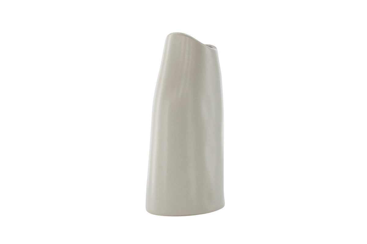Beige Steinzeug-Vase Ernst mit schwarzen Punkten und glasierter Oberfläche, schlanke Form, Höhe 23 cm.
