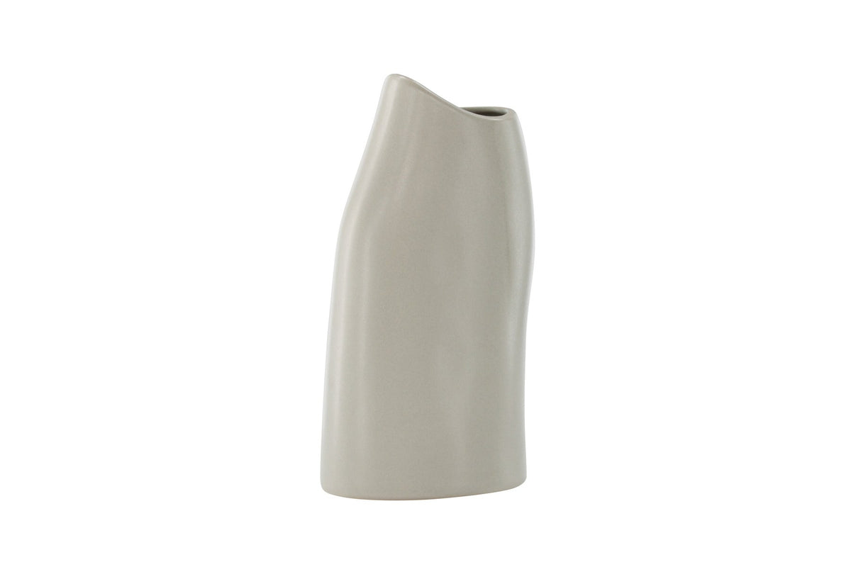 Beige Steinzeug-Vase Ernst mit schwarzen Punkten und glasierter Oberfläche, schlanke Form, Höhe 23 cm.