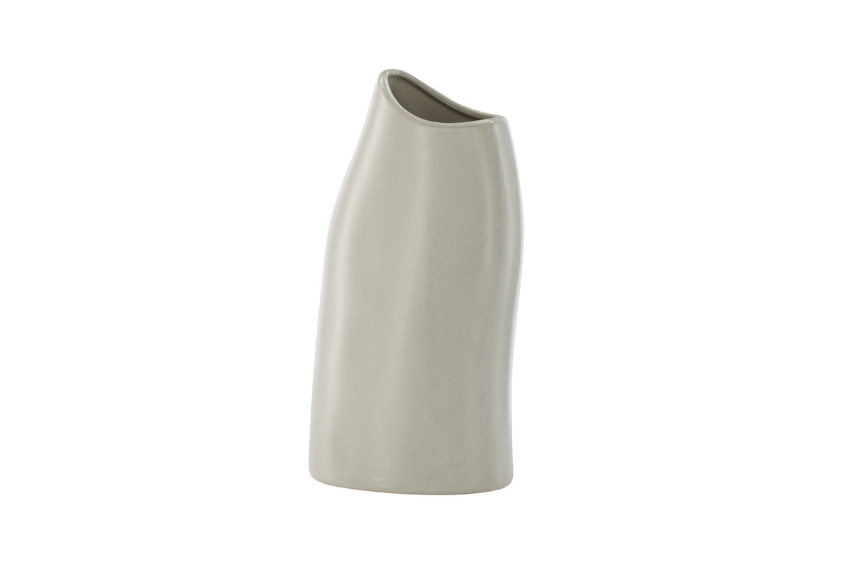 Beige Steinzeug-Vase Ernst mit schwarzen Punkten und glasierter Oberfläche, schlanke Form, Höhe 23 cm.